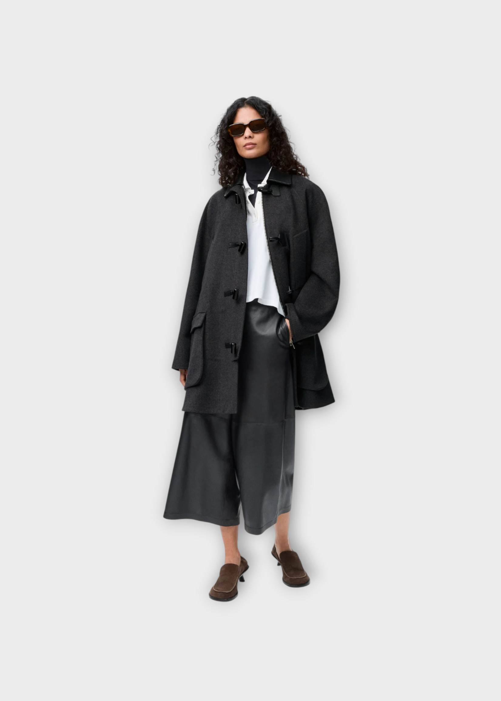 Loewe Loewe Coat, Grey, Wool & Cashmere Collared Trapeze Short Coat In Charcoal Melange