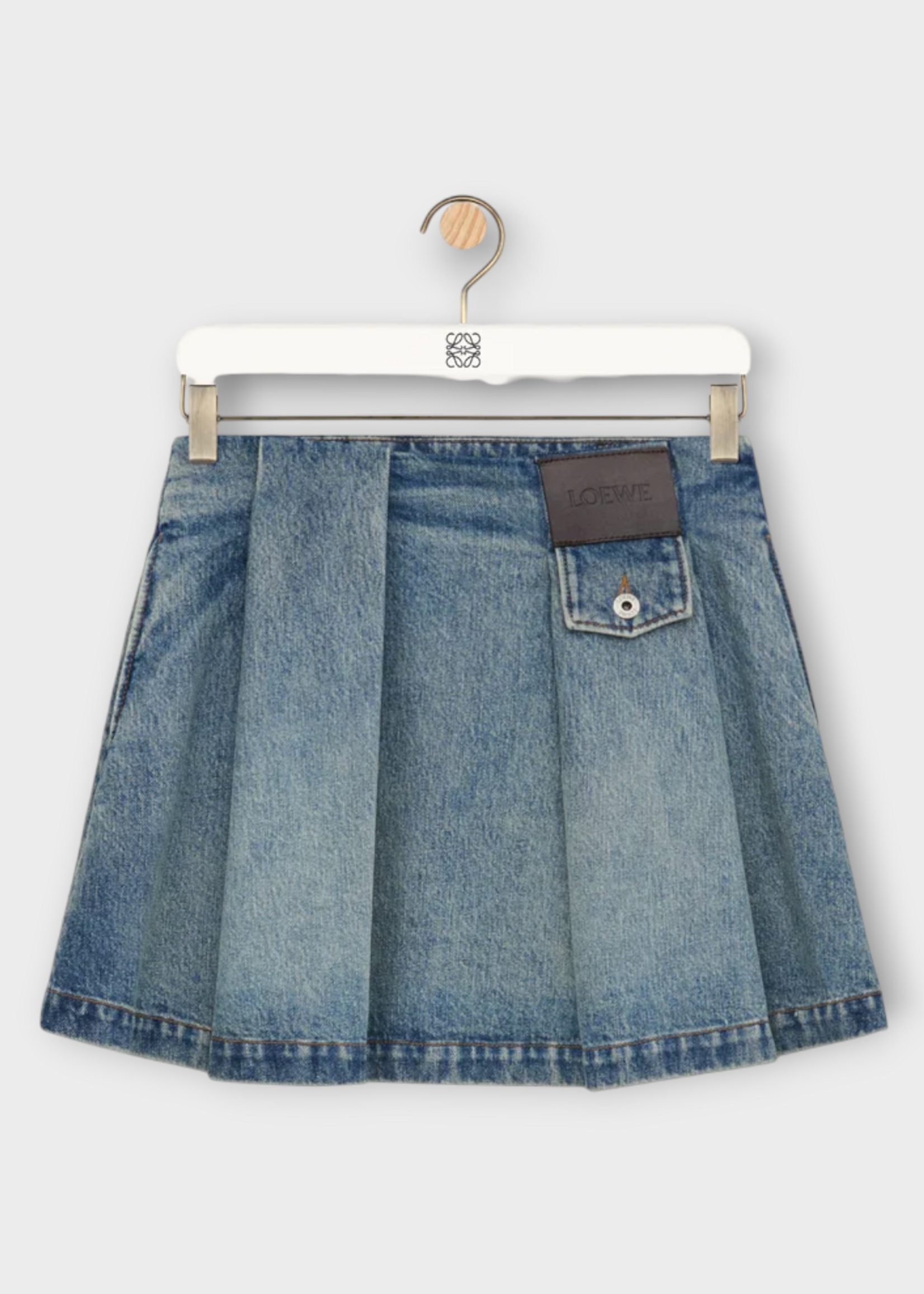 Loewe Loewe Skirt, Blue, Cotton Pleated Mini Skirt In Washed Denim