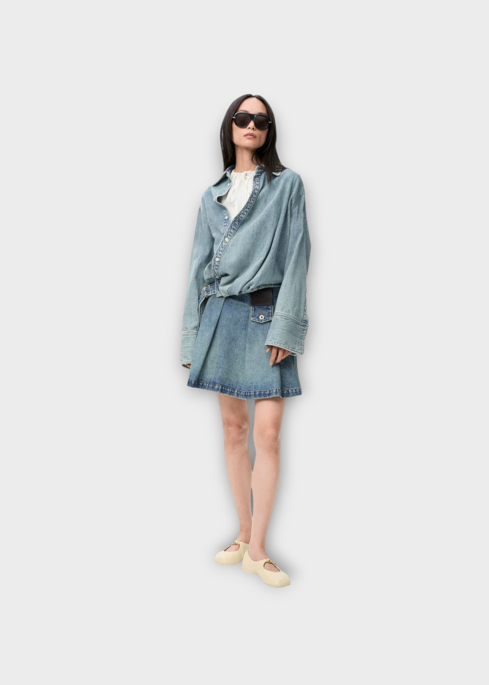 Loewe Loewe Skirt, Blue, Cotton Pleated Mini Skirt In Washed Denim
