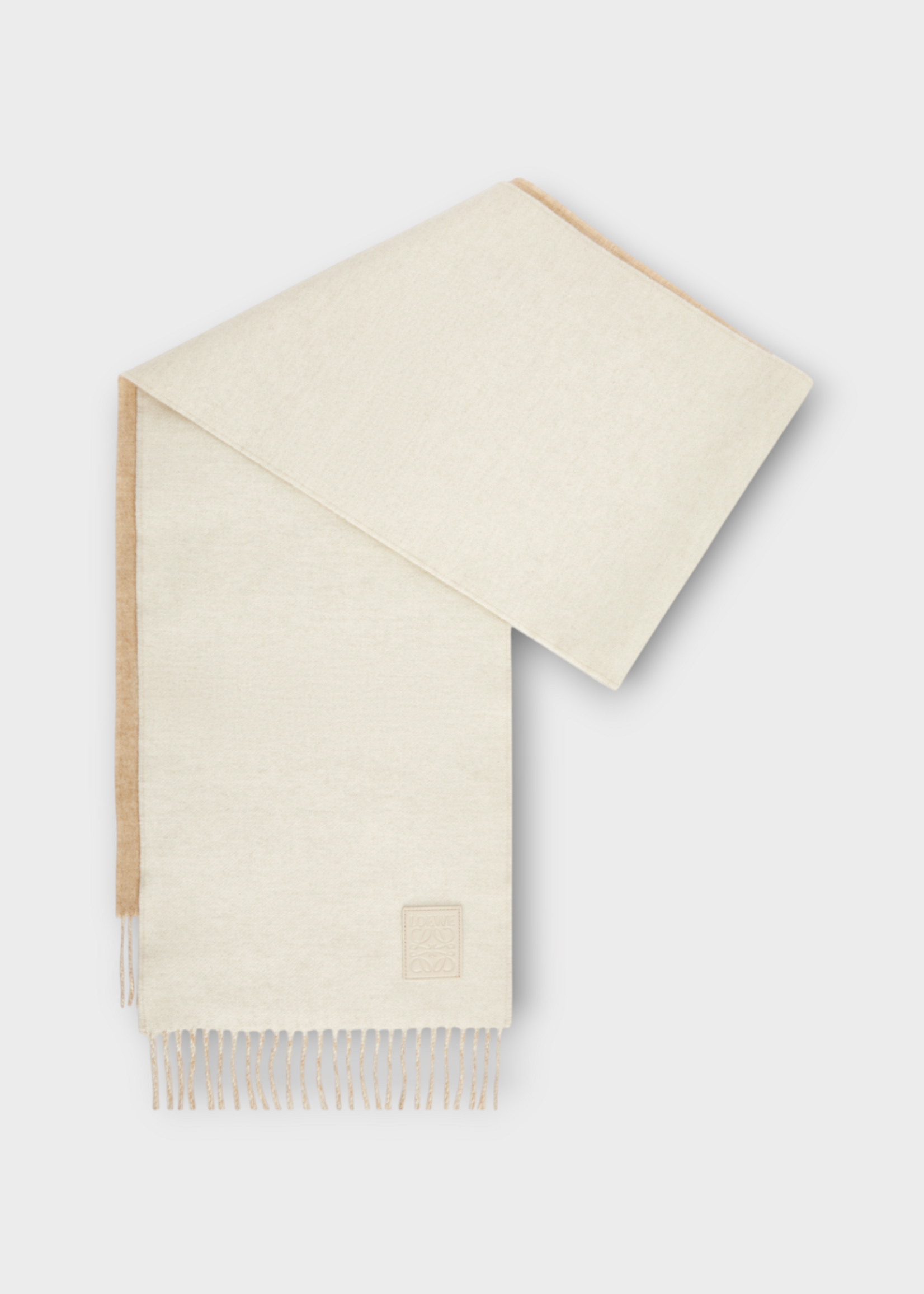 Loewe Loewe Scarf, Multi, Wool & Cashmere 28X180 Fringed Scarf In Ivory & Sand