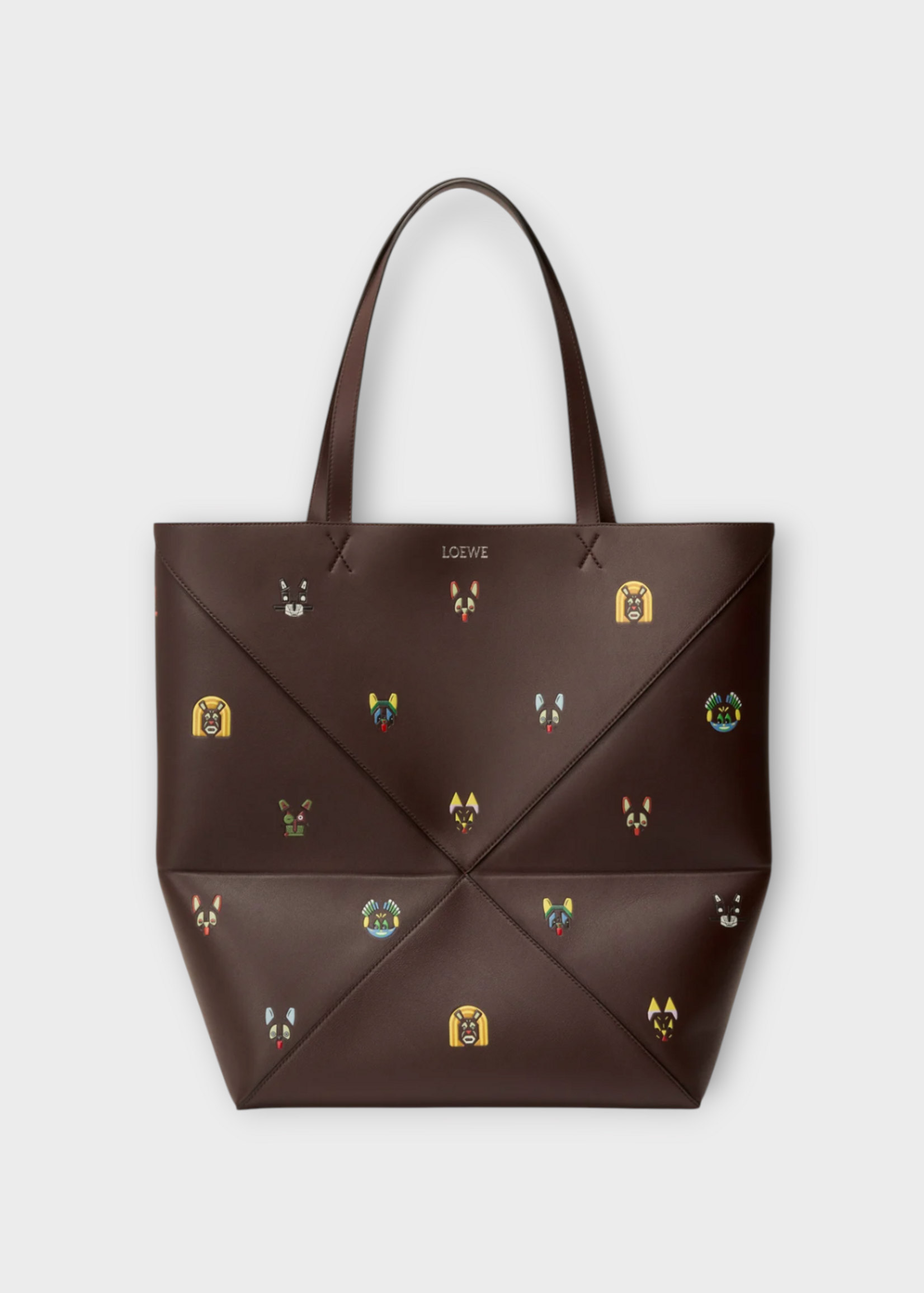 Loewe Loewe Bag, Brown, Puzzle Fold Tote XL Shoulder Bag in Brown w/ Cat Print x Louis Wain