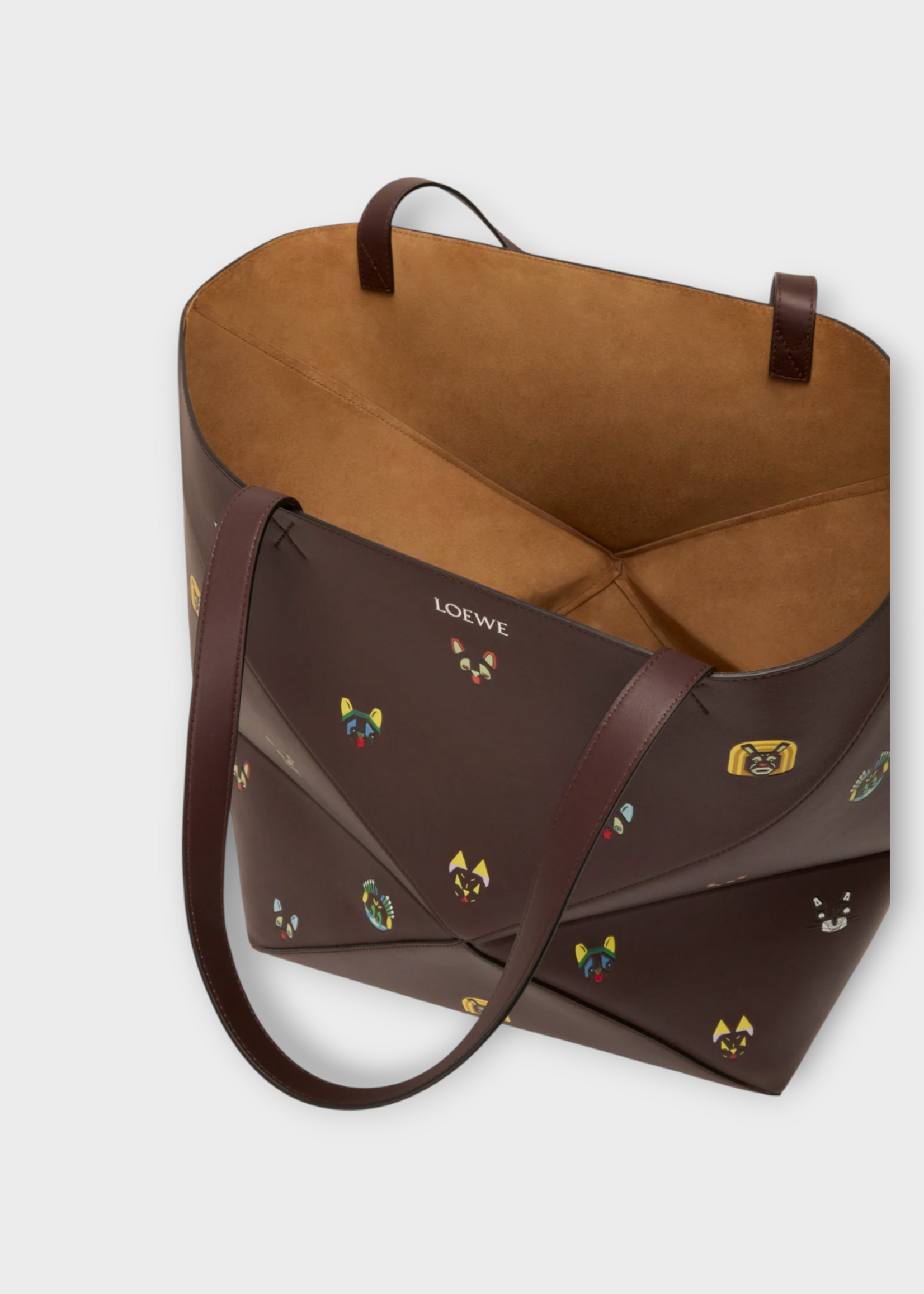 Loewe Loewe Bag, Brown, Puzzle Fold Tote XL Shoulder Bag in Brown w/ Cat Print x Louis Wain