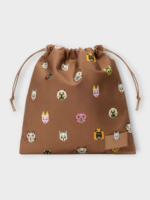 Loewe Loewe Bag, Brown, Cotton Drawstring Pouch In Mocha w/ Cat Print x Louis Wain