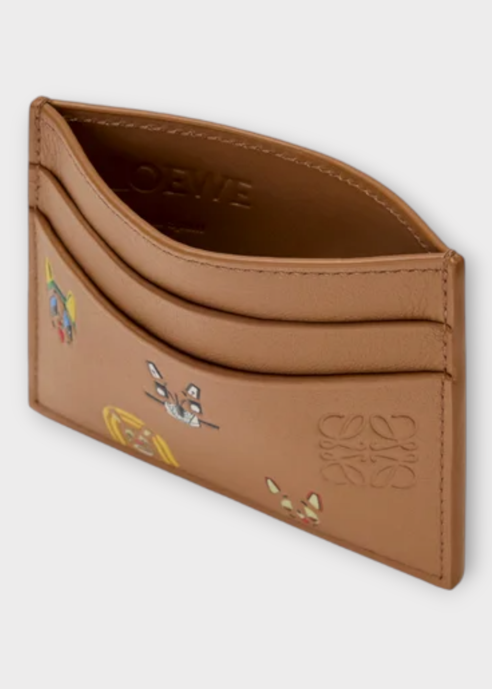 Loewe Loewe Wallet, Brown, Calf Leather Plain Cardholder In Mocha w/ Cat Print x Louis Wain
