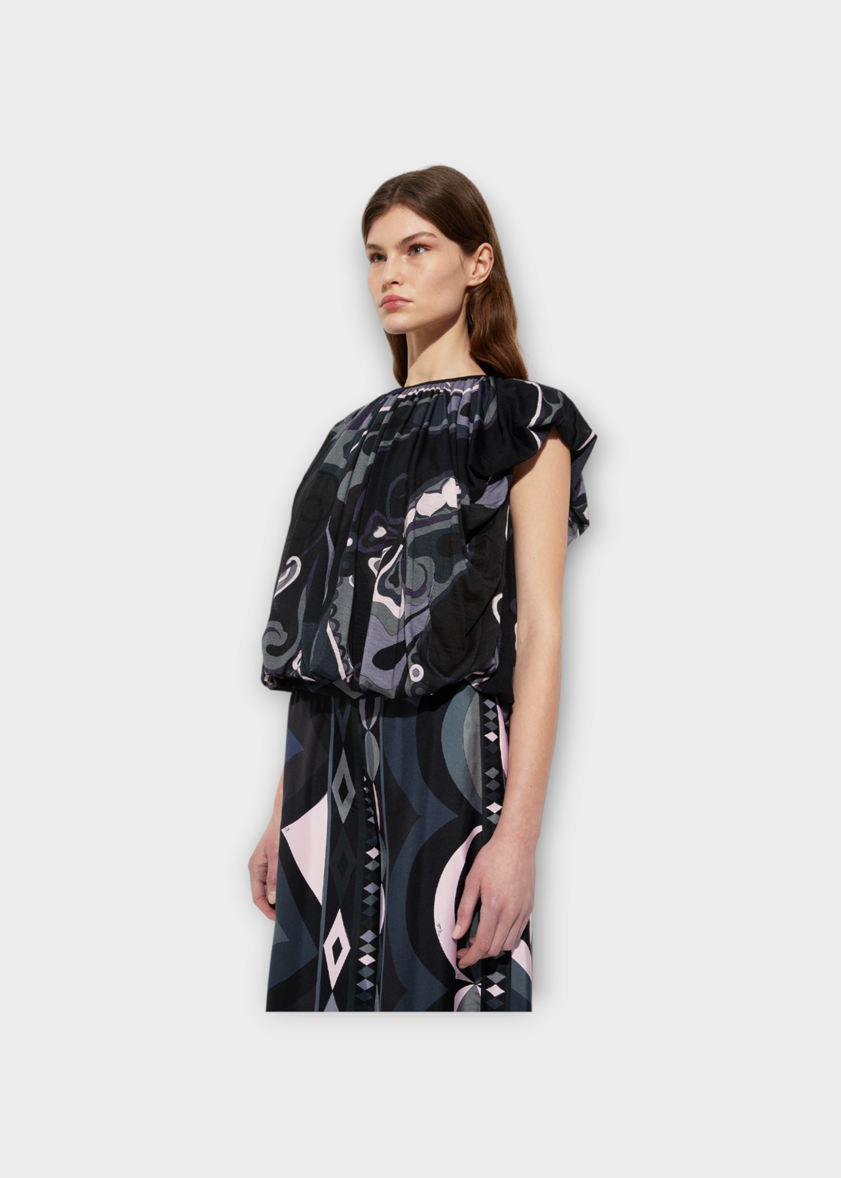 Pucci Pucci Shirt, Print, Wool Mix Crew Neck Fiammato Shirt In Black & Pink