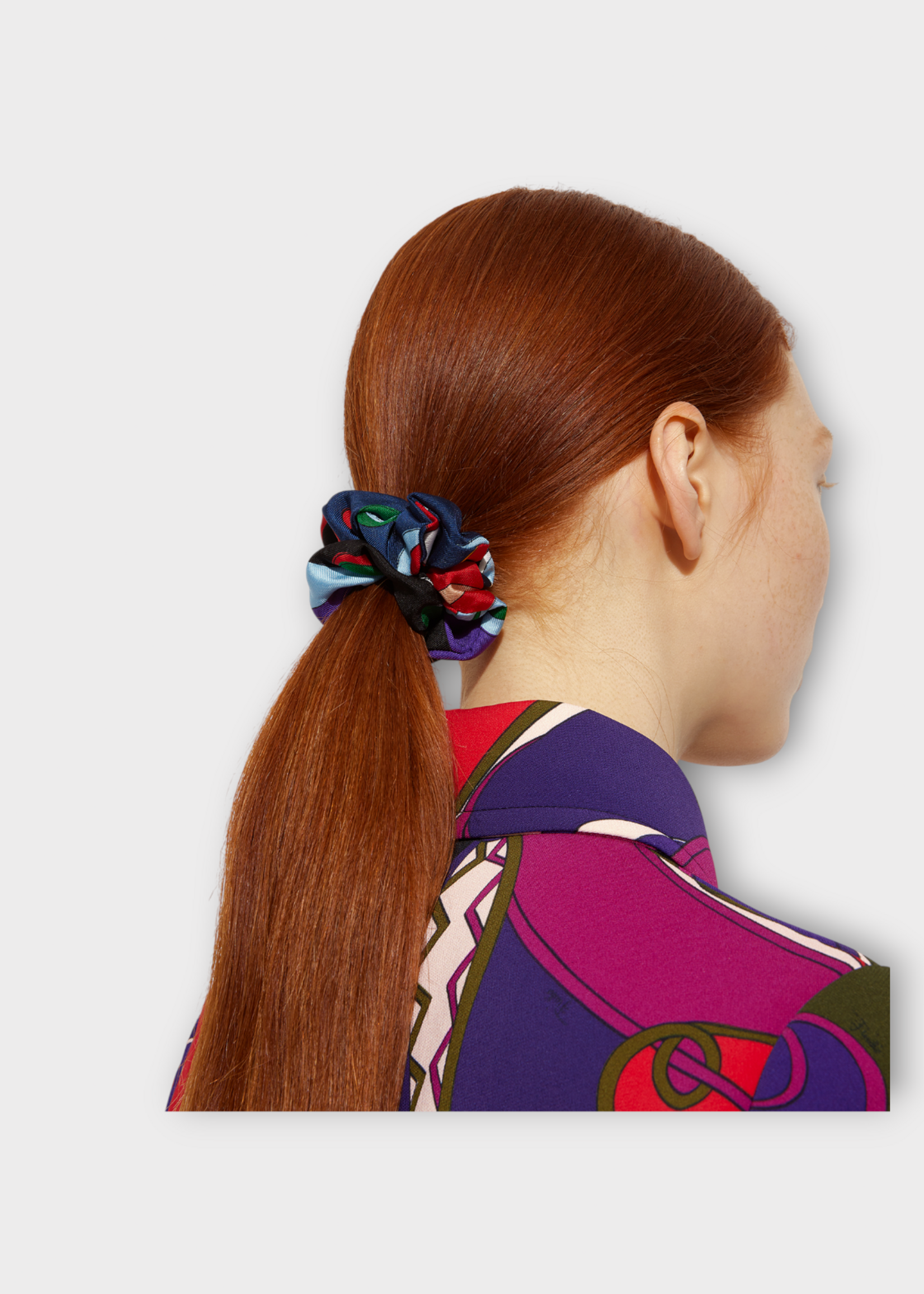 Pucci Pucci Hair Accessory, Print, Silk Hair Tie In Purple & Red w/ Fontane Print