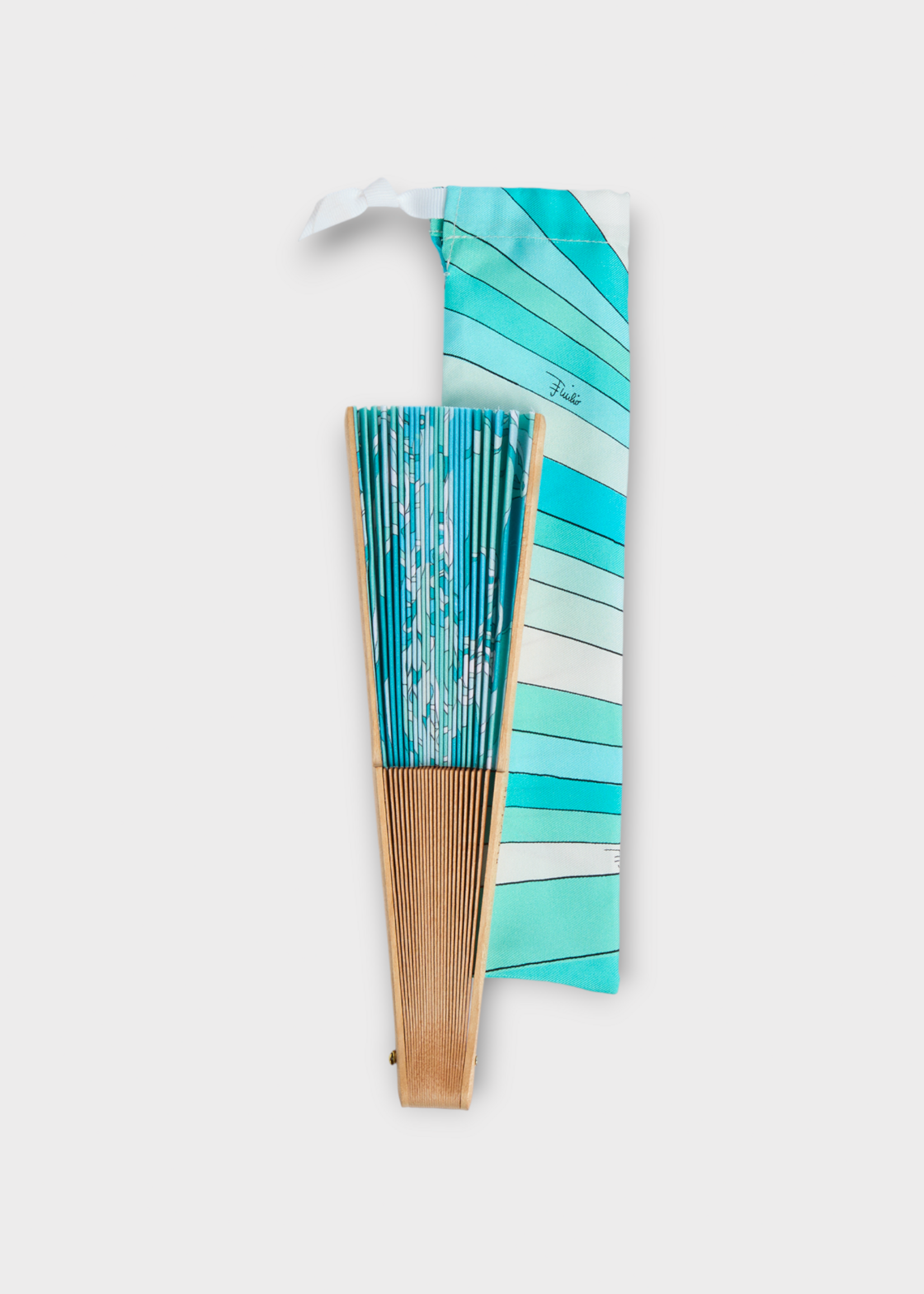 Pucci Pucci Accessory, Print, Cotton Hand Fan In Turquoise w/ Orchidee Print