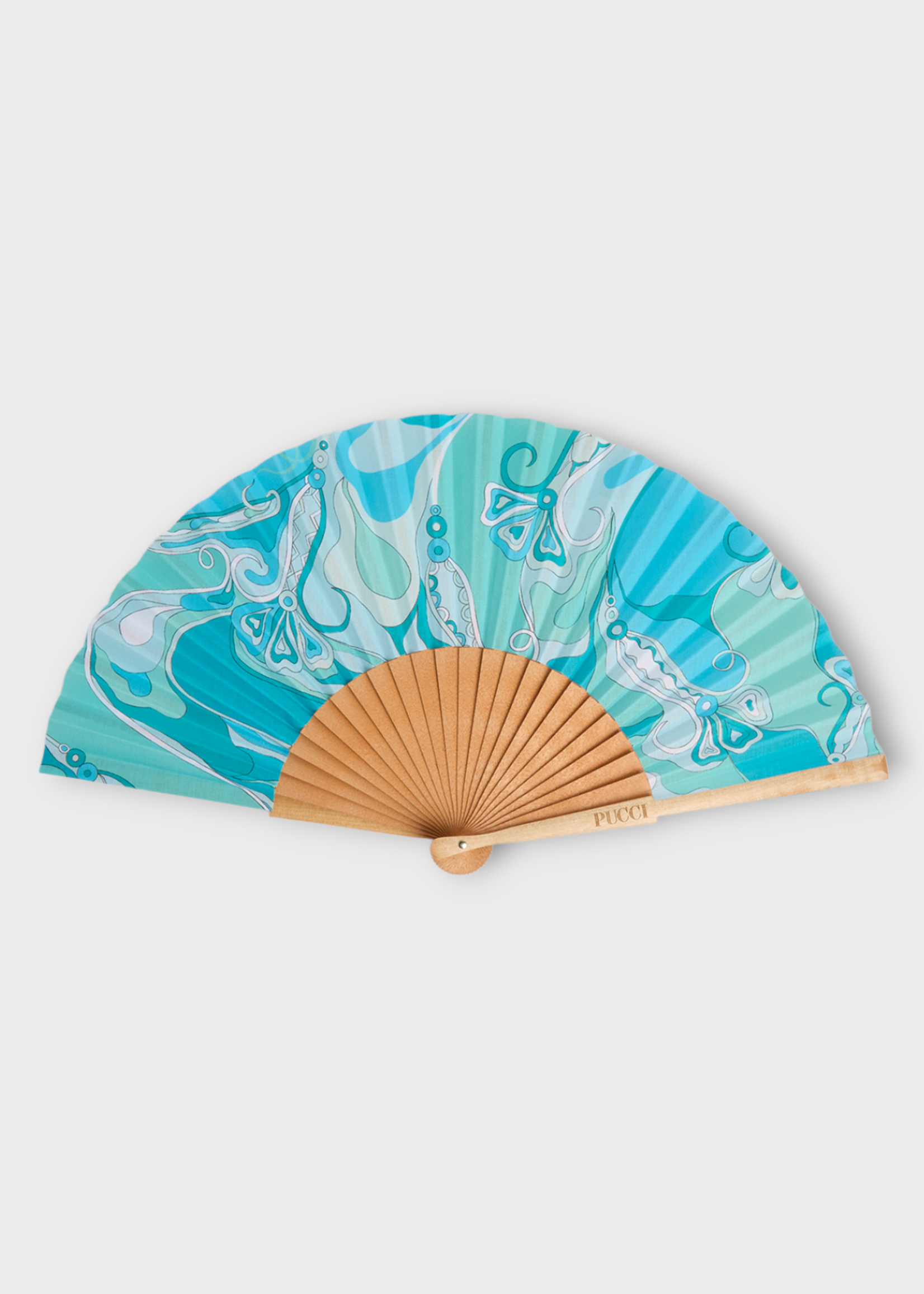 Pucci Pucci Accessory, Print, Cotton Hand Fan In Turquoise w/ Orchidee Print