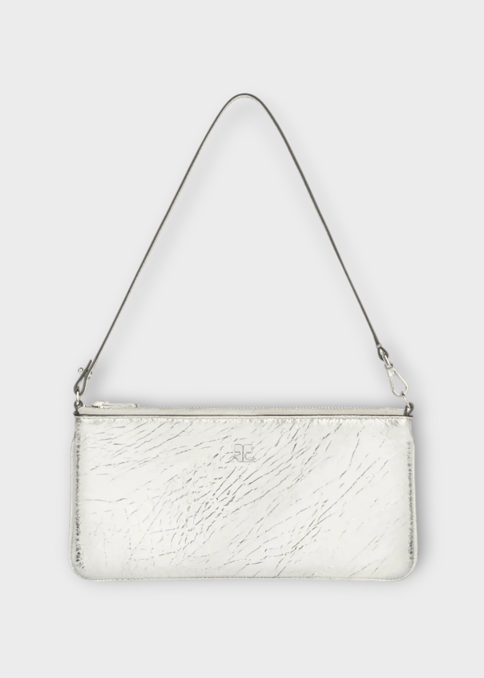 Courreges Courreges Bag, Silver, Zipped Pouch Shoulder Bag In Mirror w/ Zip Closure
