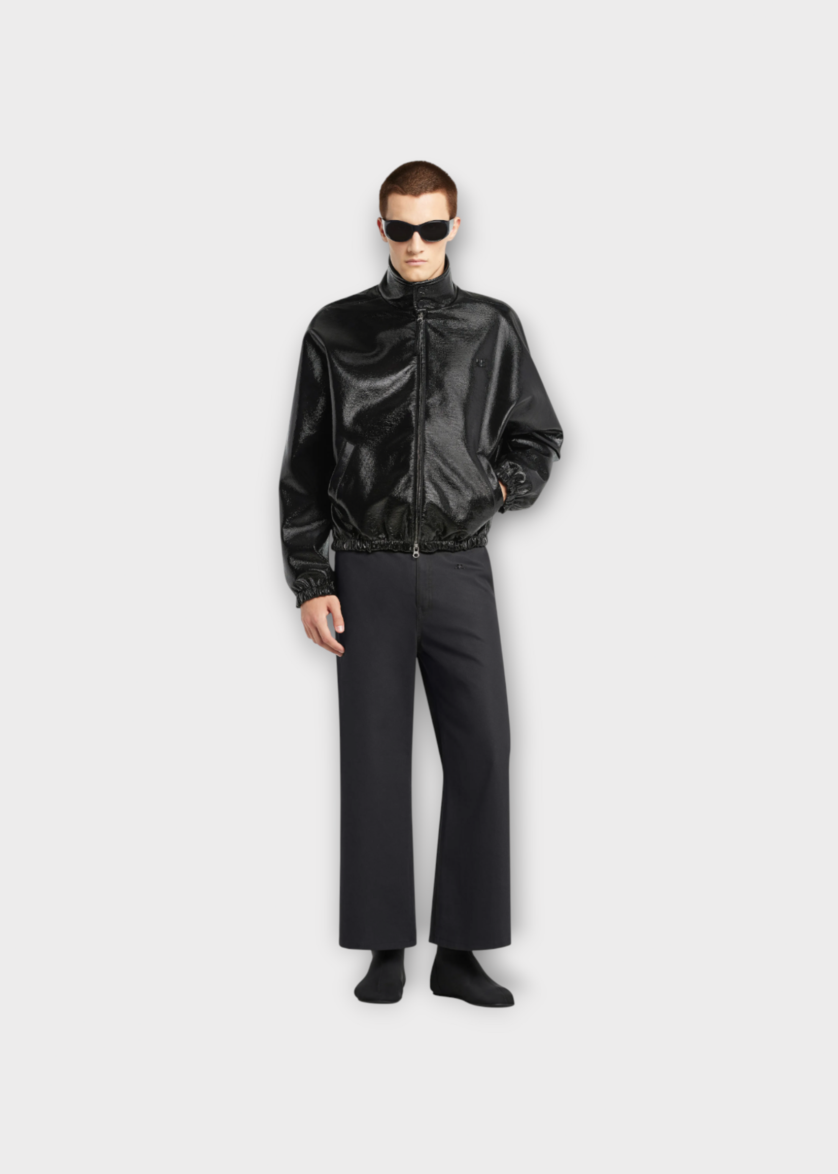 Courreges Courreges Jacket, Black, Collared Vinyl Zipped Bomber Jacket