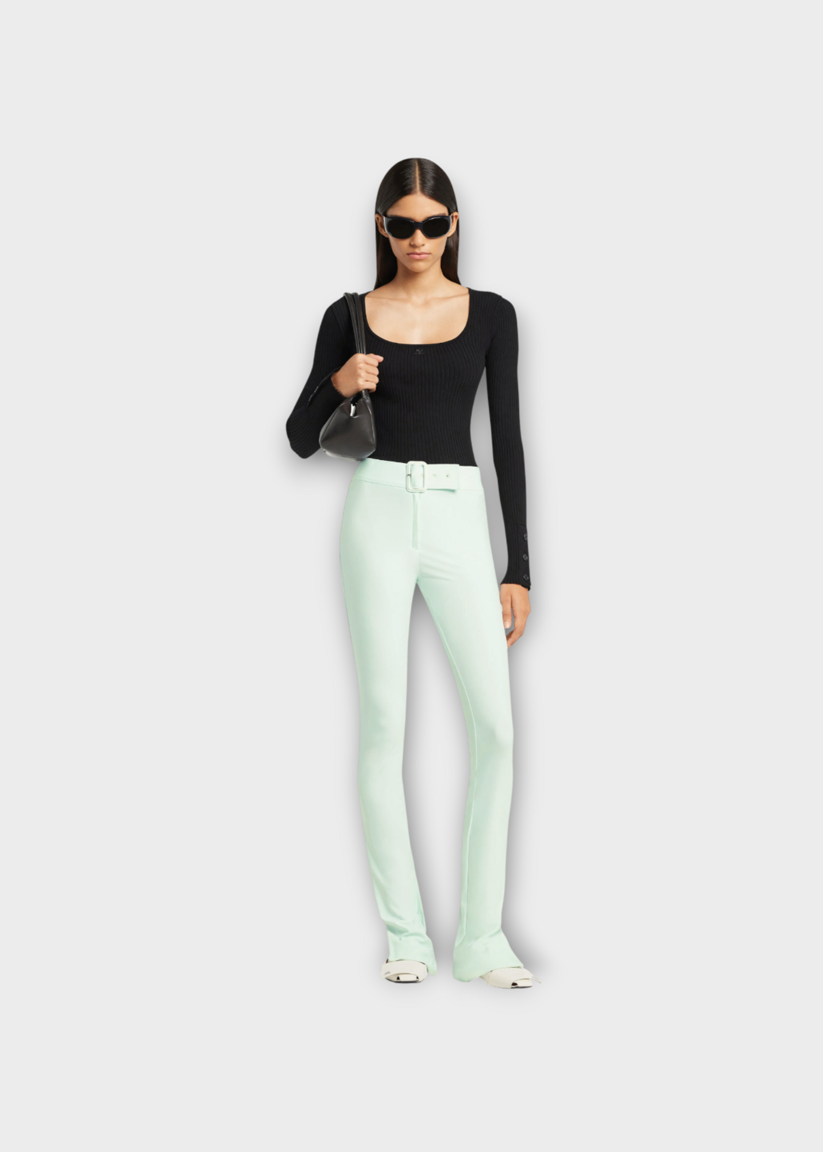 Courreges Courreges Top, Black, Long Sleeve Heritage Ribbed Knit Top