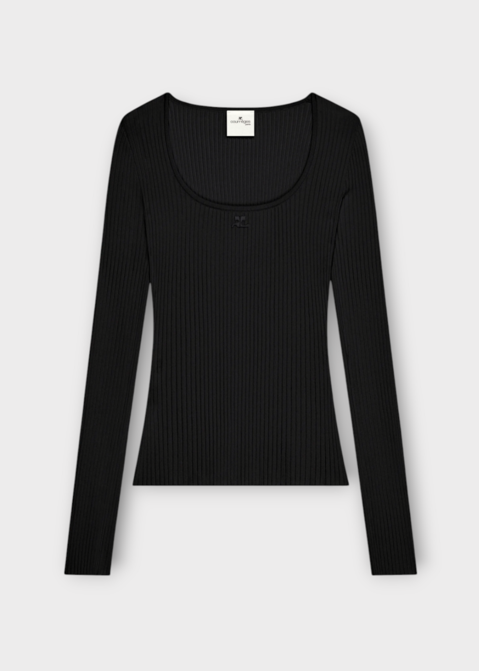Courreges Courreges Top, Black, Long Sleeve Heritage Ribbed Knit Top