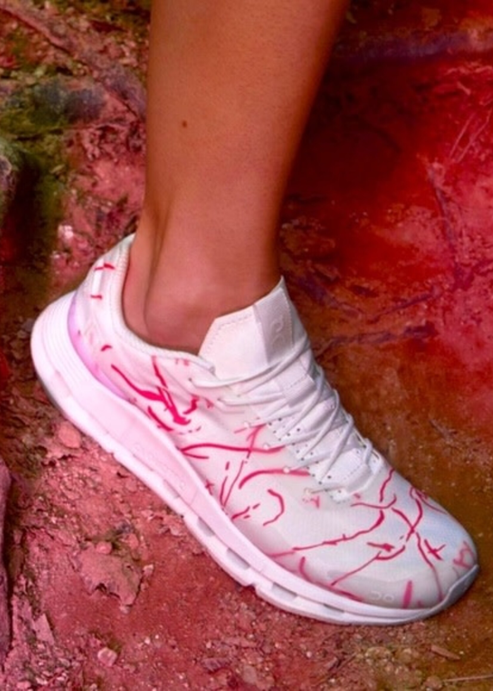 On On Sneakers, Print, Cloudnova Form Women Undyed in White & Red w/ Pamela Rosenkranz Print x Tasoni Exclusive