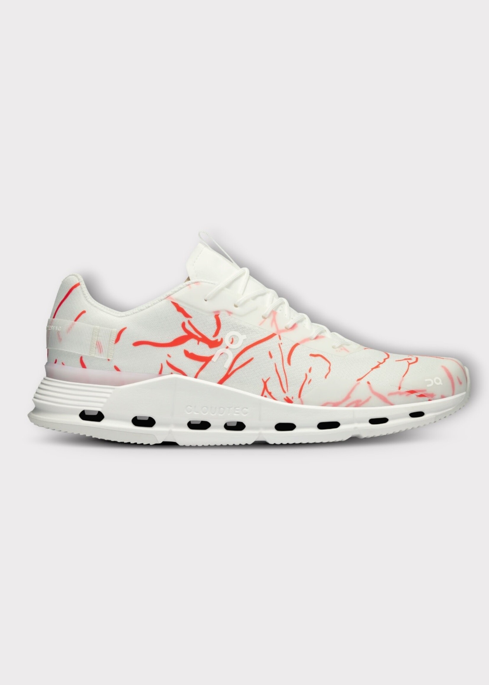 On On Sneakers, Print, Cloudnova Form Women Undyed in White & Red w/ Pamela Rosenkranz Print x Tasoni Exclusive