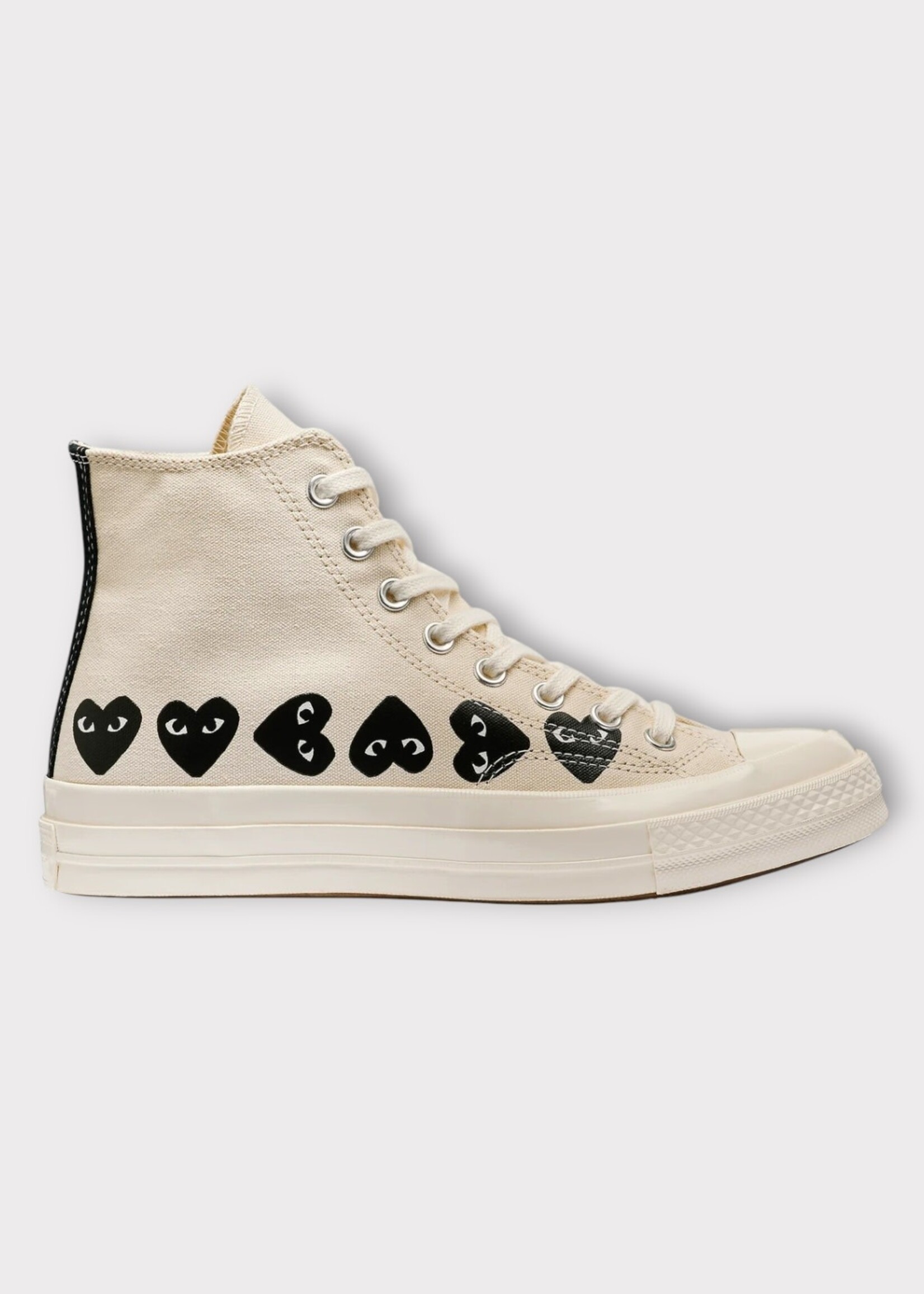 Comme des Garcons Play Comme des Garcons Play Sneakers, Beige, High Top Chuck Taylor Play Converse w/ Multi Black Heart Logo