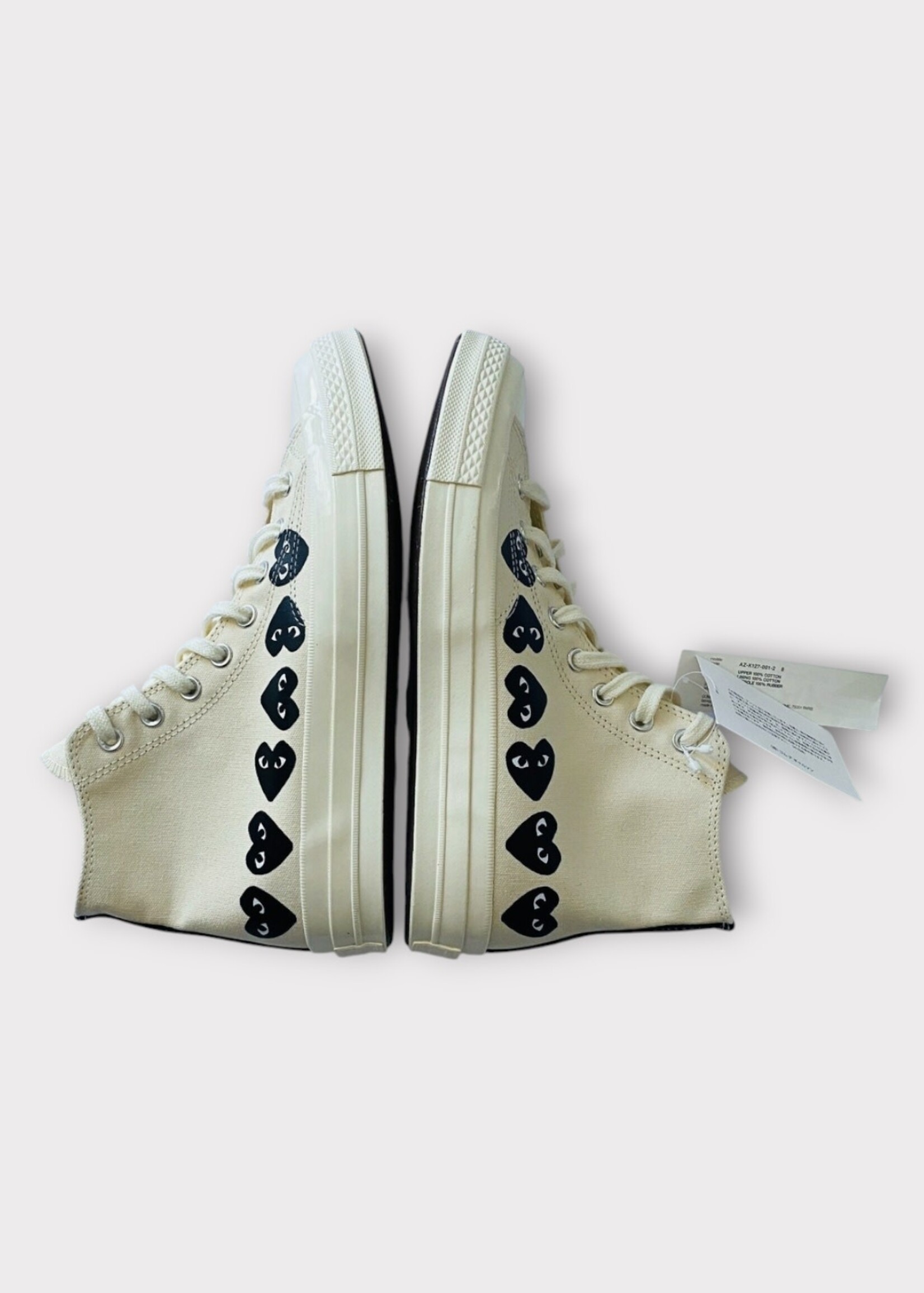 Comme des Garcons Play Comme des Garcons Play Sneakers, Beige, High Top Chuck Taylor Play Converse w/ Multi Black Heart Logo