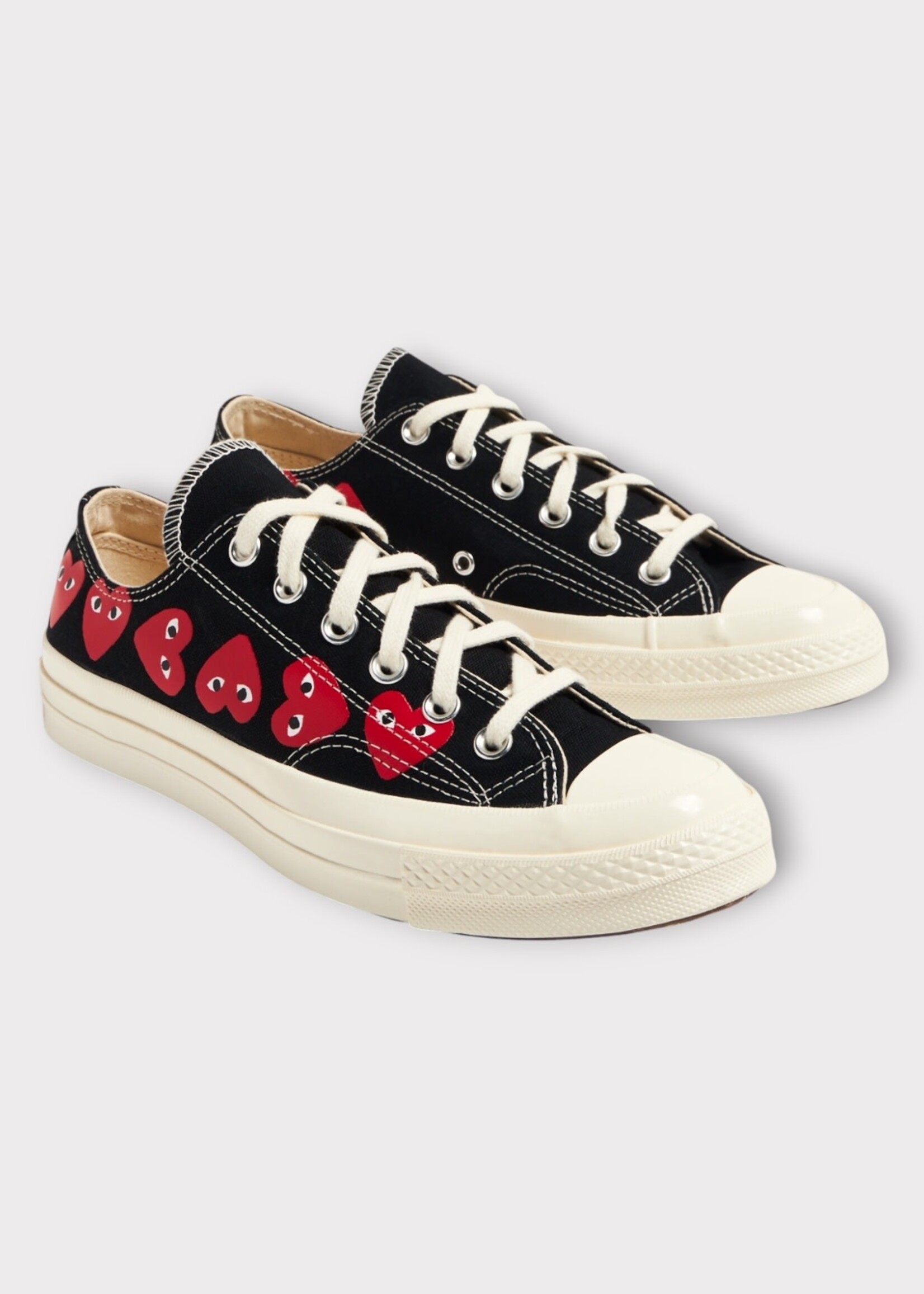 Comme des Garcons Play Comme des Garcons Play Sneakers, Black, Low Top Chuck Taylor Play Converse w/ Multi Red Heart Logo