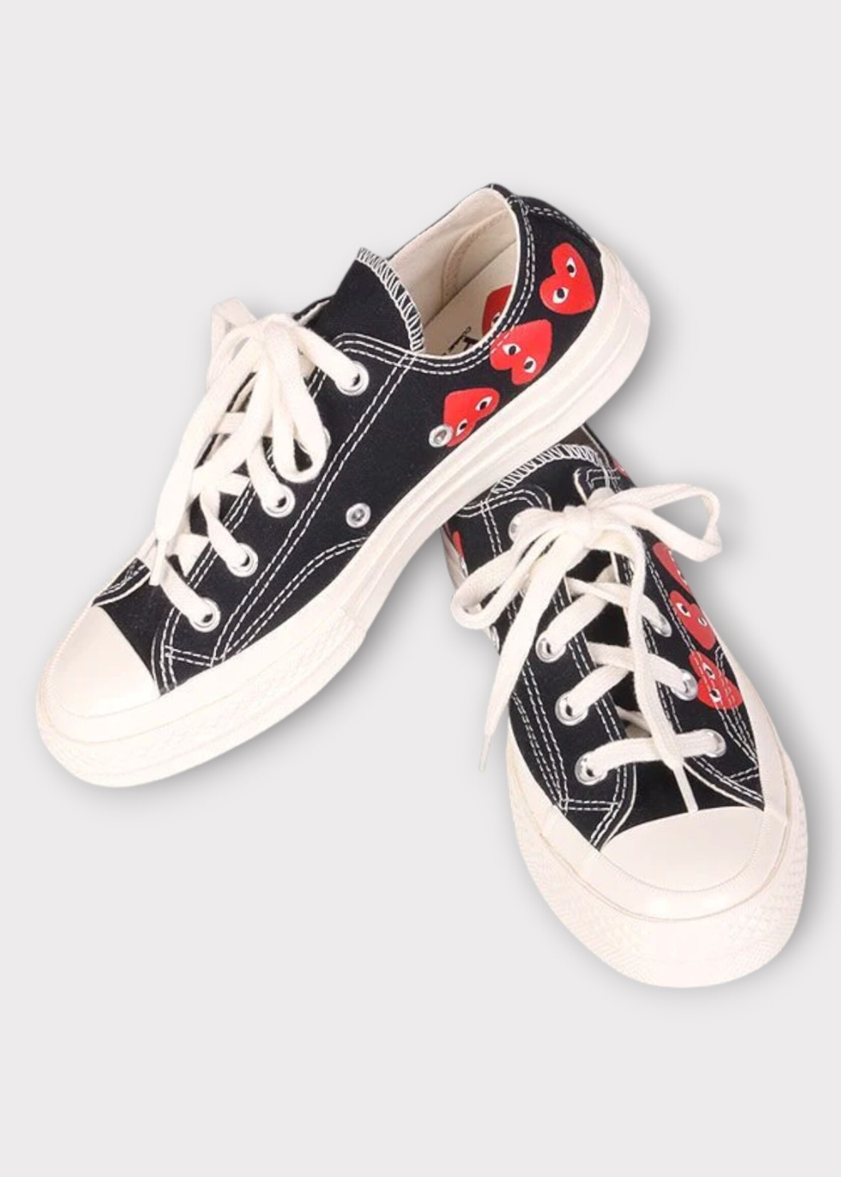 Comme des Garcons Play Comme des Garcons Play Sneakers, Black, Low Top Chuck Taylor Play Converse w/ Multi Red Heart Logo