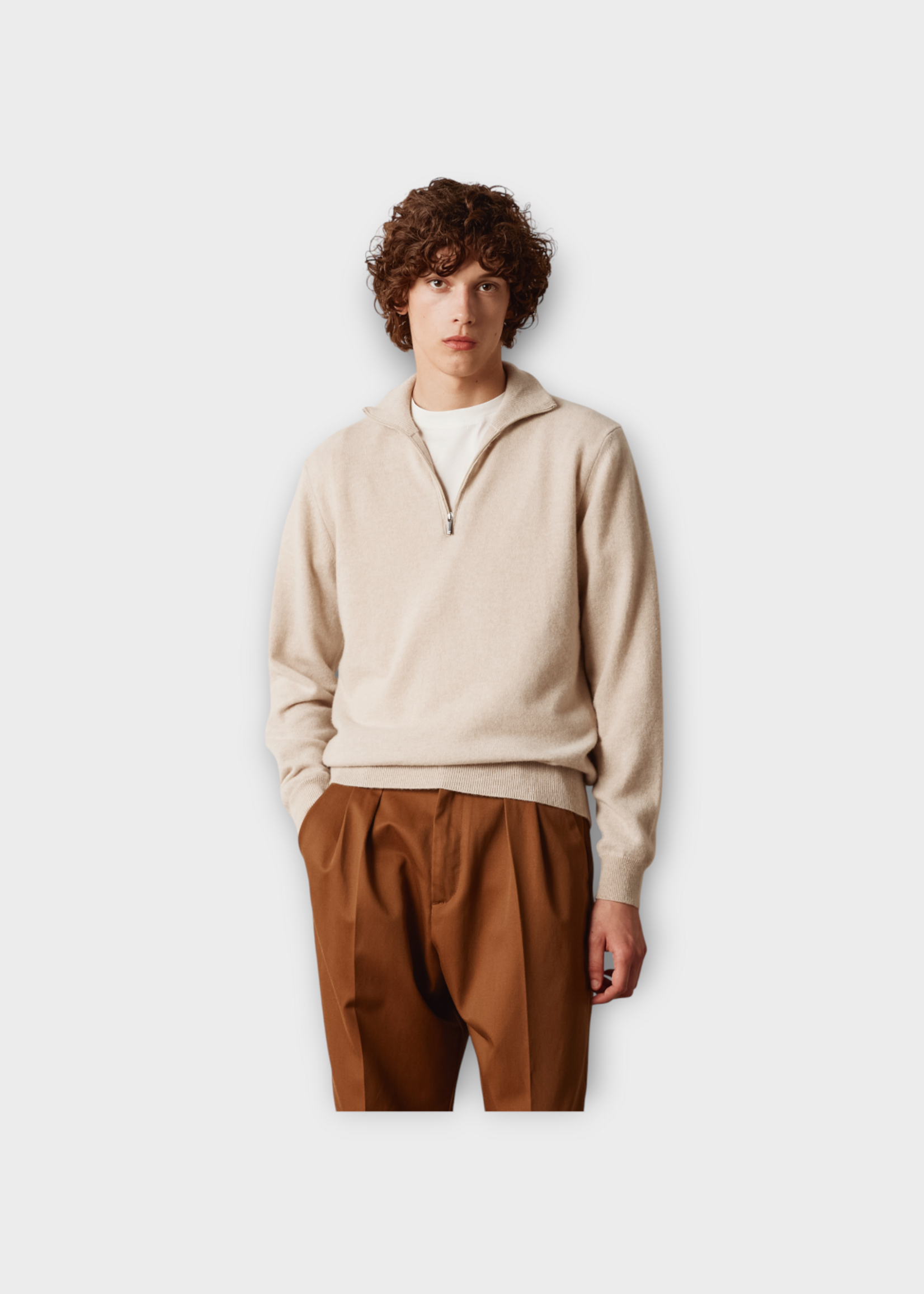 Massimo Alba Massimo Alba Knitwear, Beige, Liam Cashmere Half Zipped Sweater In Sesame