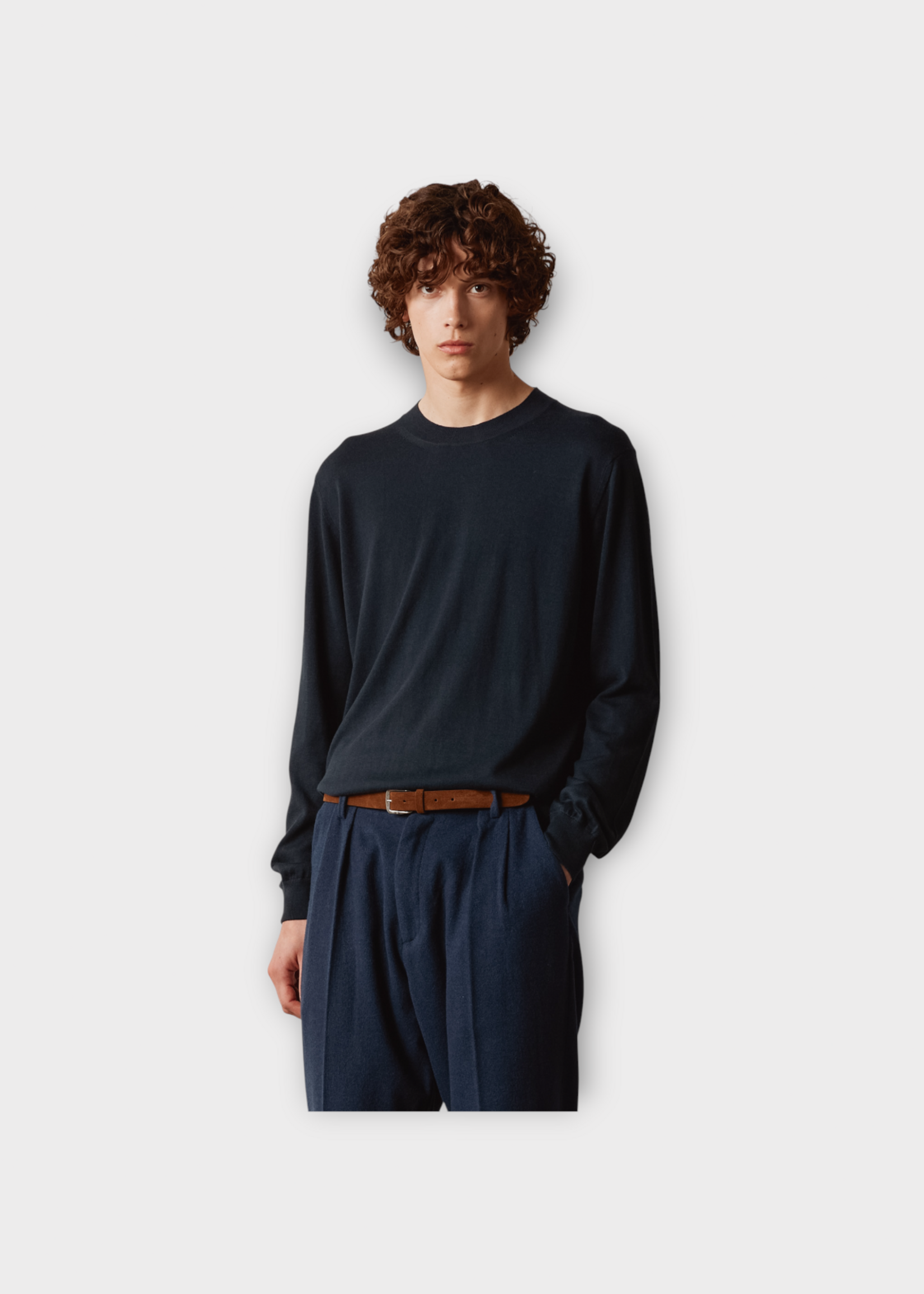 Massimo Alba Massimo Alba Knitwear, Blue, Brad Cotton & Wool Crew Neck Long Sleeve Sweater In Dark Blue