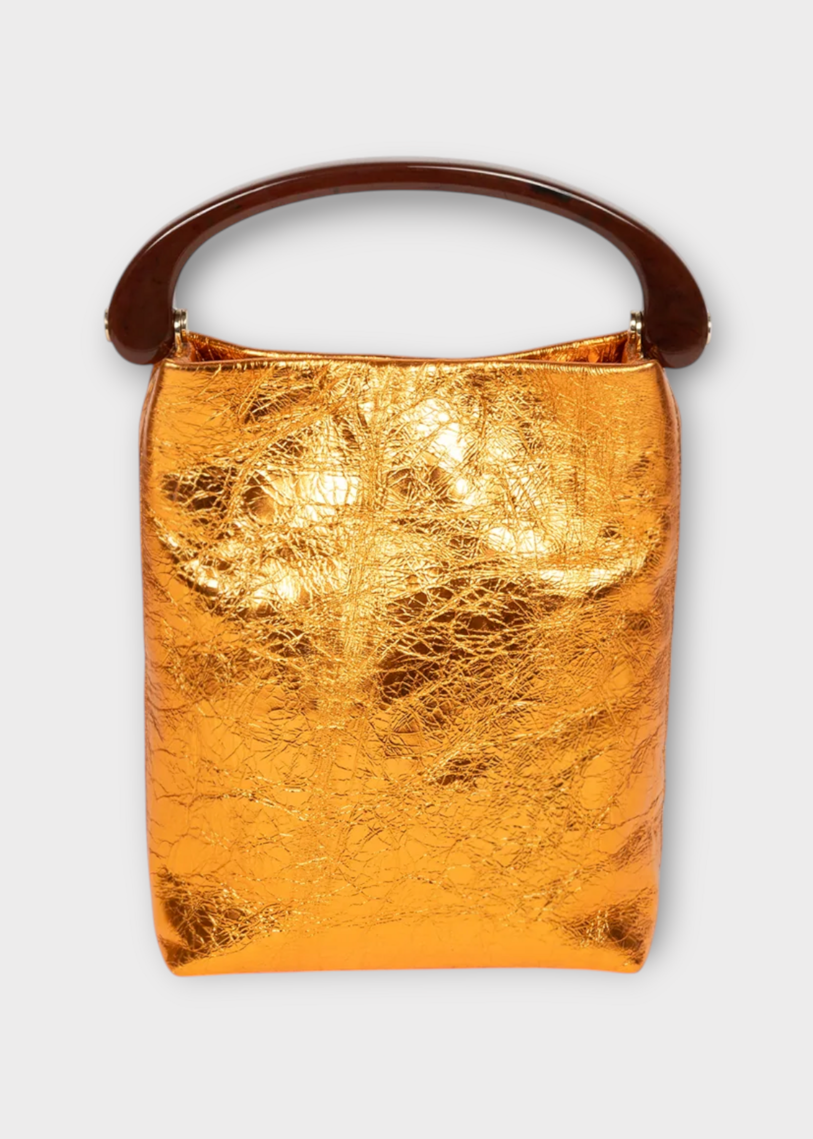 Dries Van Noten Dries Van Noten Bag, Gold, Crisp Lamb Leather Top Handle Bag In Copper w/ Shoulder Strap