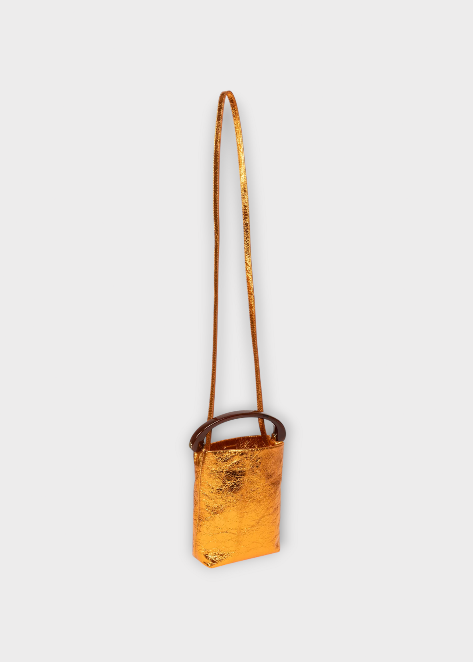 Dries Van Noten Dries Van Noten Bag, Gold, Crisp Lamb Leather Top Handle Bag In Copper w/ Shoulder Strap