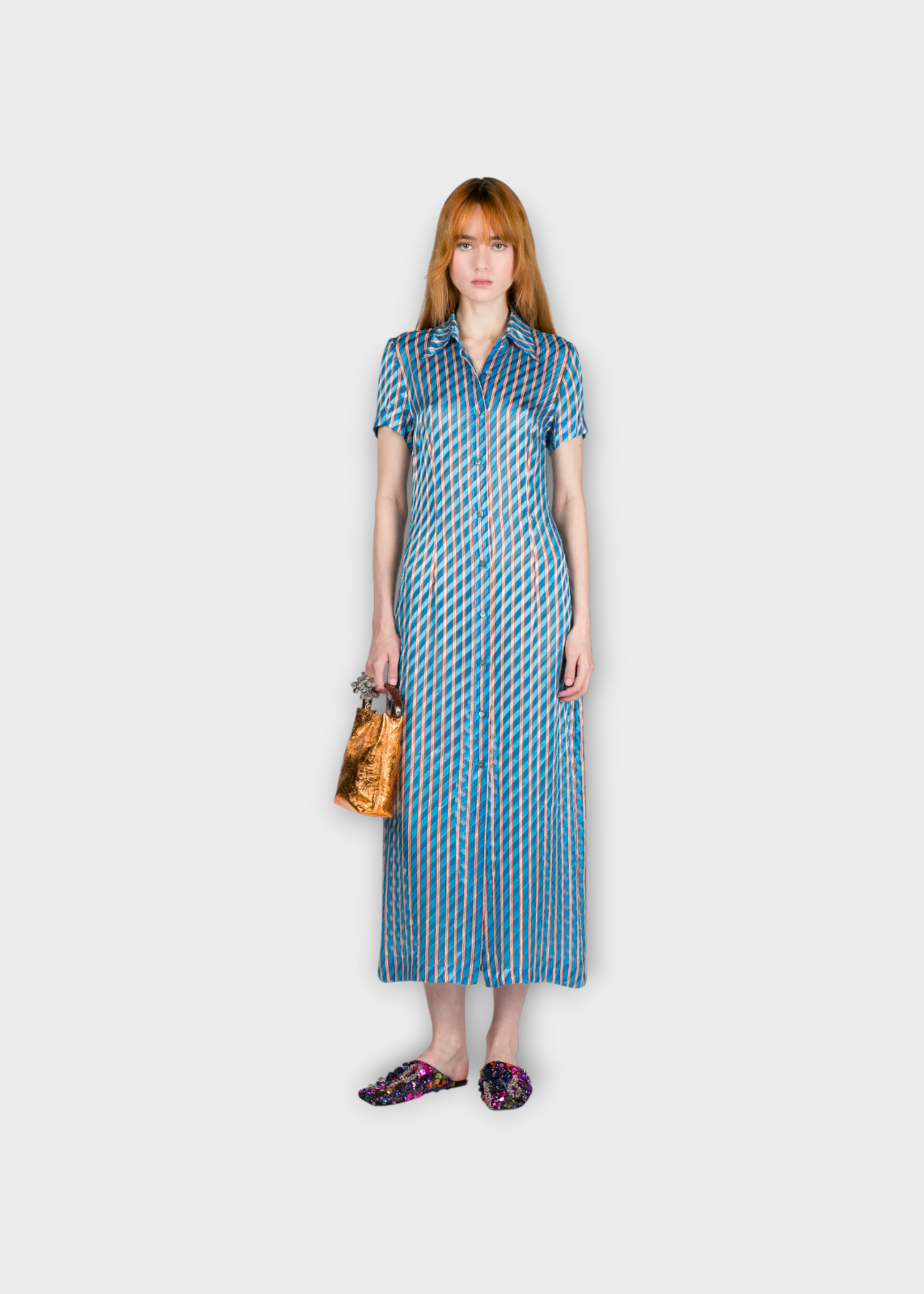 Dries Van Noten Dries Van Noten Bag, Gold, Crisp Lamb Leather Top Handle Bag In Copper w/ Shoulder Strap