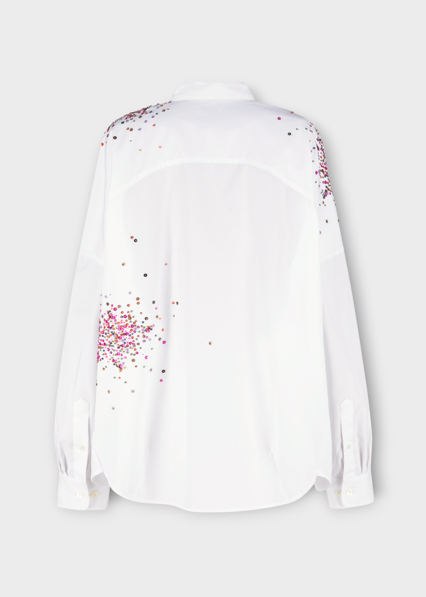 Dries Van Noten Dries Van Noten Shirt, White, Casia Red Sequin Embroidered Oversized Shirt