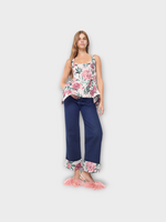 Marques' Almeida Marques' Almeida Jeans, Blue, Cotton High Waist Straight Leg Denim Pants In Blue w/ Brocade Turn Up