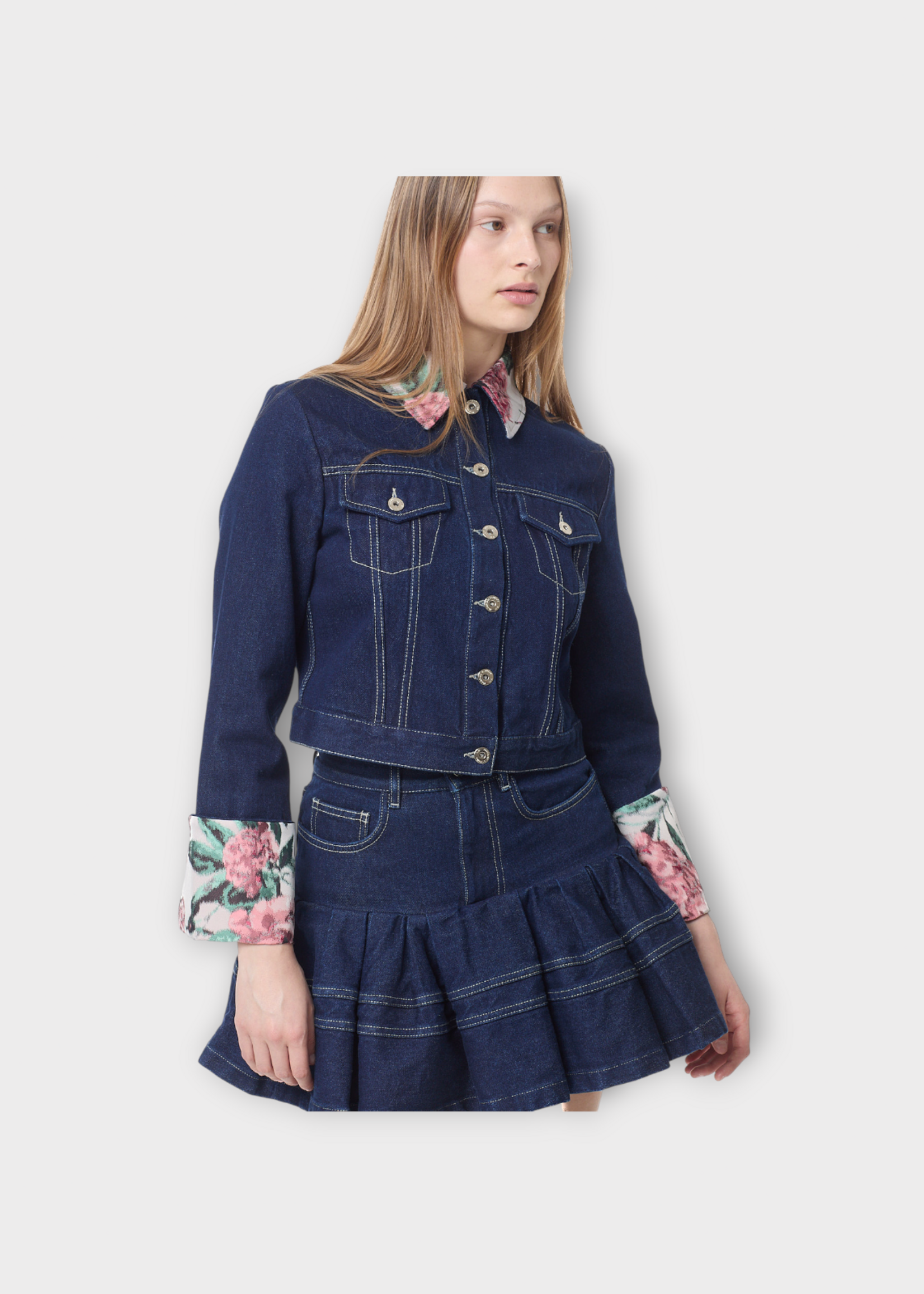 Marques' Almeida Marques' Almeida Jacket, Blue, Cotton Denim Jacket In Blue w/ Brocade Cuff