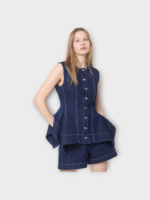 Marques' Almeida Marques' Almeida Top, Blue, Cotton Denim Sleeveless Peplum Vest In Blue