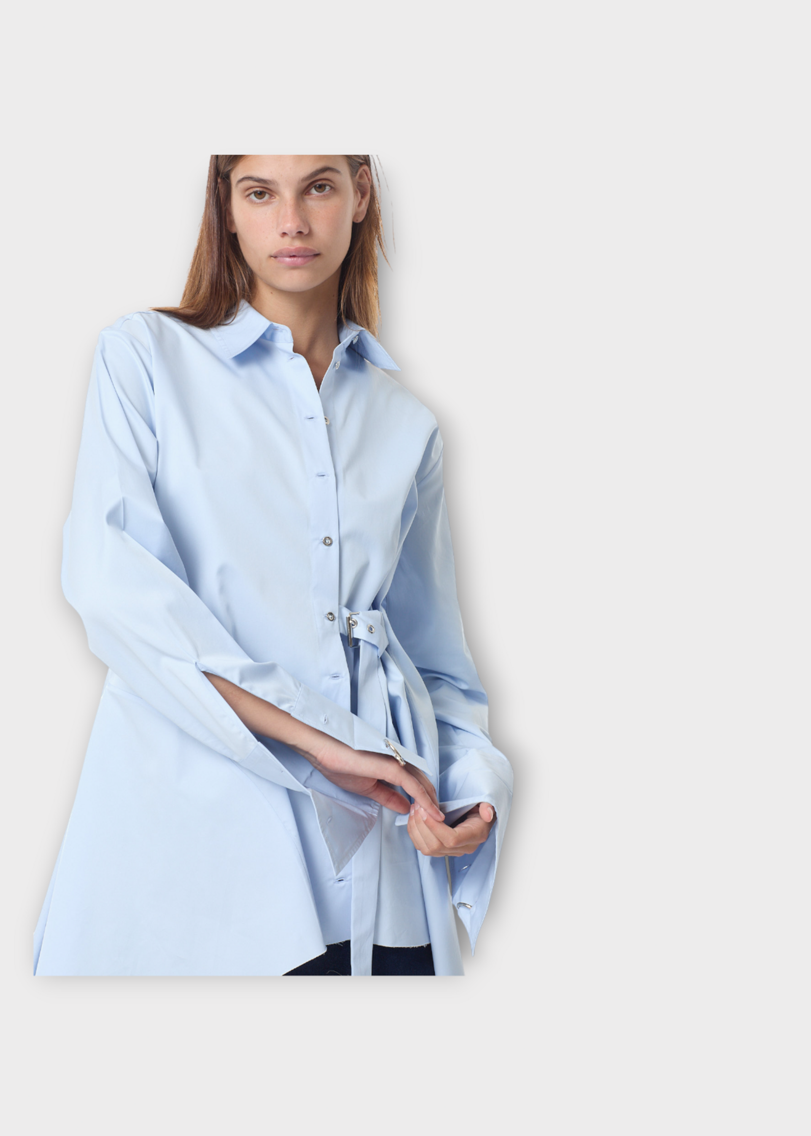 Marques' Almeida Marques' Almeida Shirt, Blue, Cotton Oversized Cinch Belt Shirt In Blue