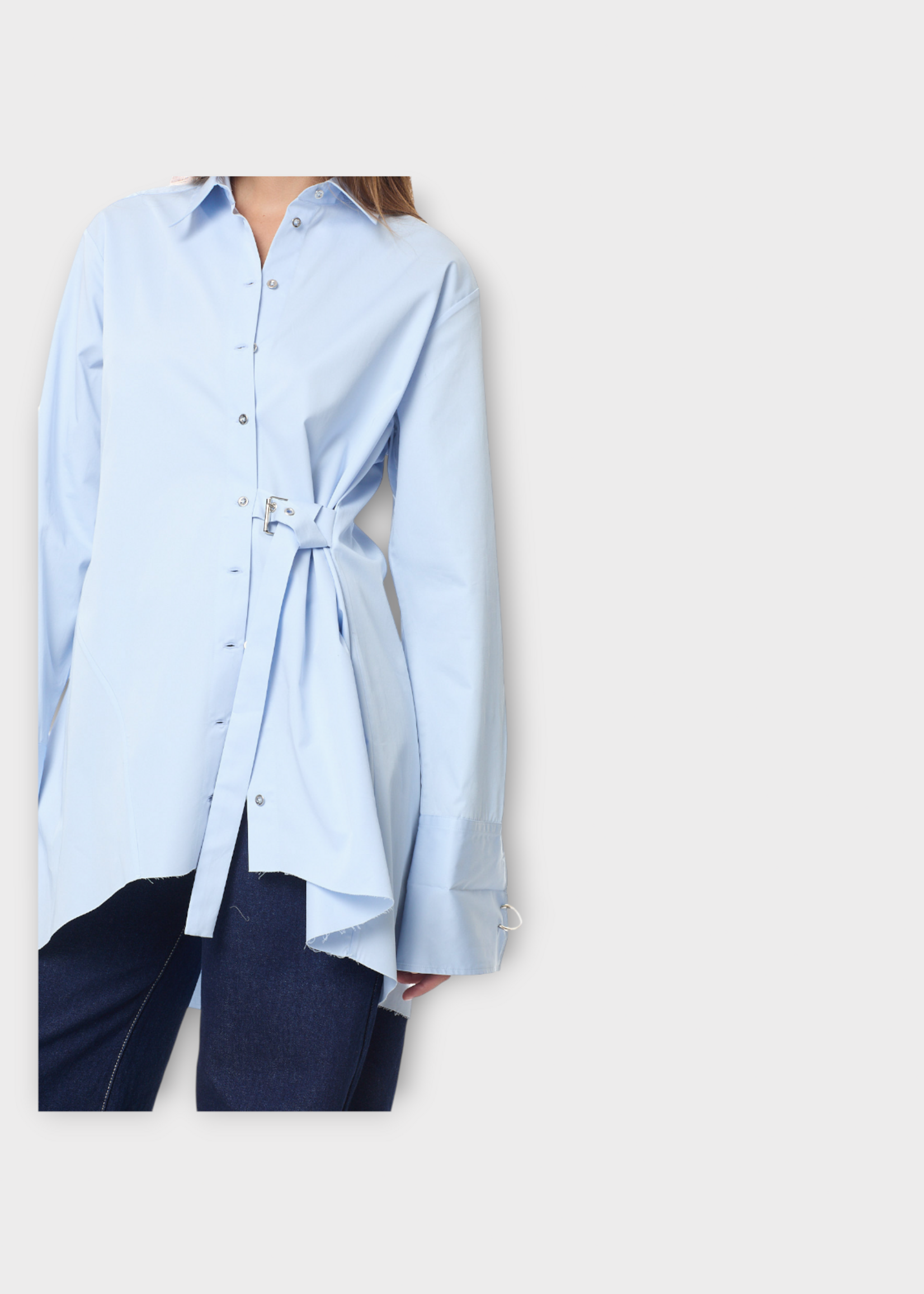 Marques' Almeida Marques' Almeida Shirt, Blue, Cotton Oversized Cinch Belt Shirt In Blue