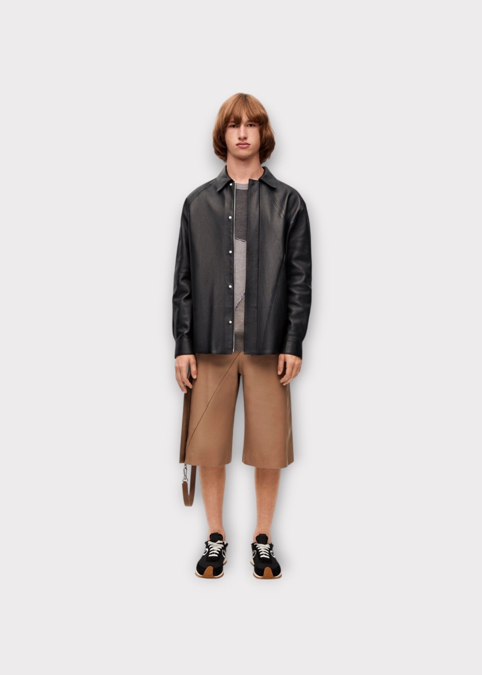 Loewe Loewe Shirt, Black, Puzzle Lamb Leather Collared Button Up Shirt In Black