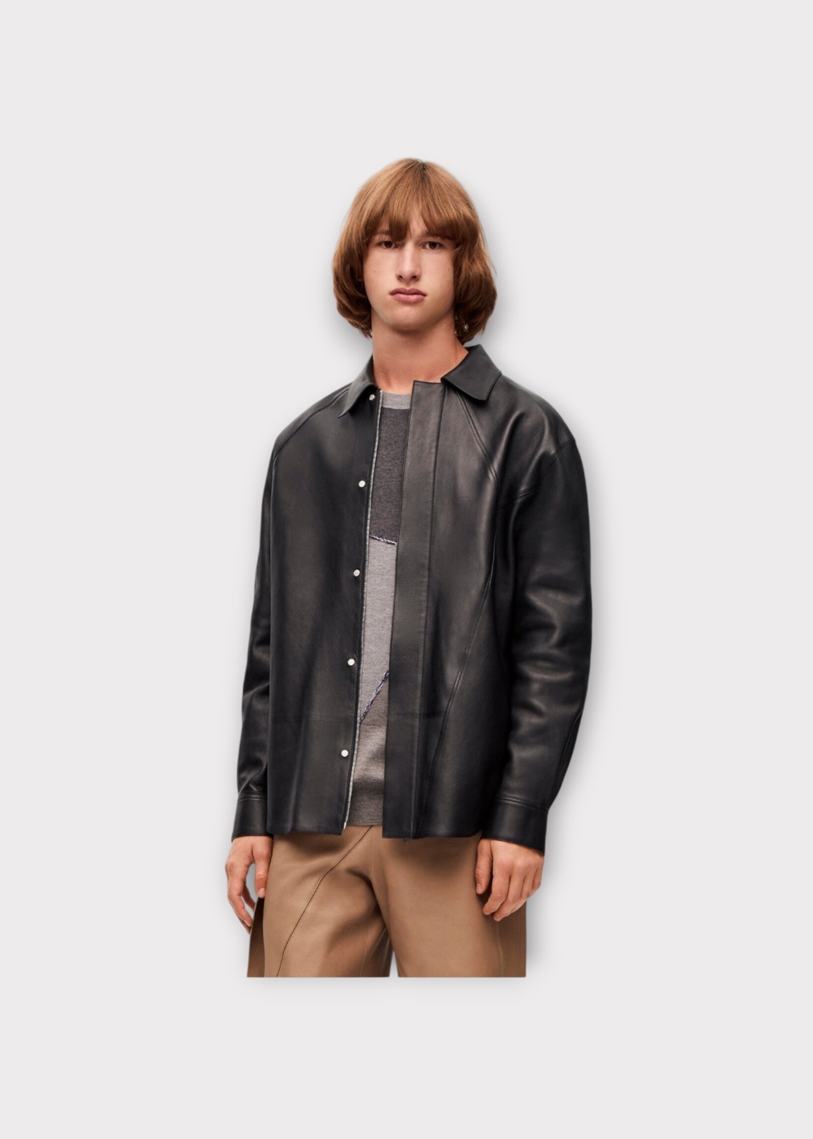 Loewe Loewe Shirt, Black, Puzzle Lamb Leather Collared Button Up Shirt In Black