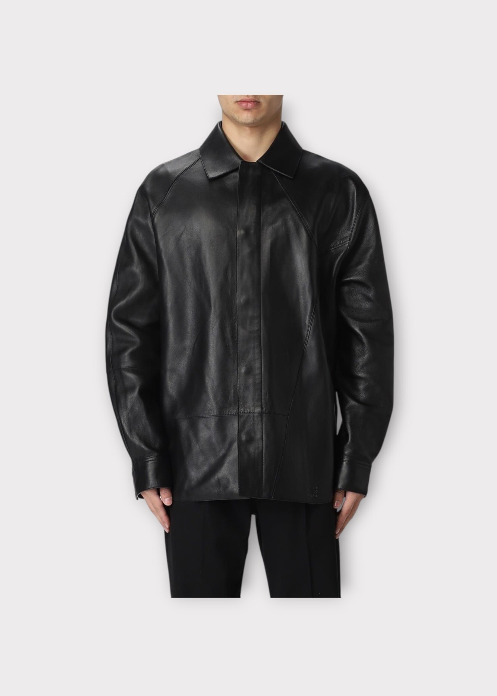 Loewe Loewe Shirt, Black, Puzzle Lamb Leather Collared Button Up Shirt In Black