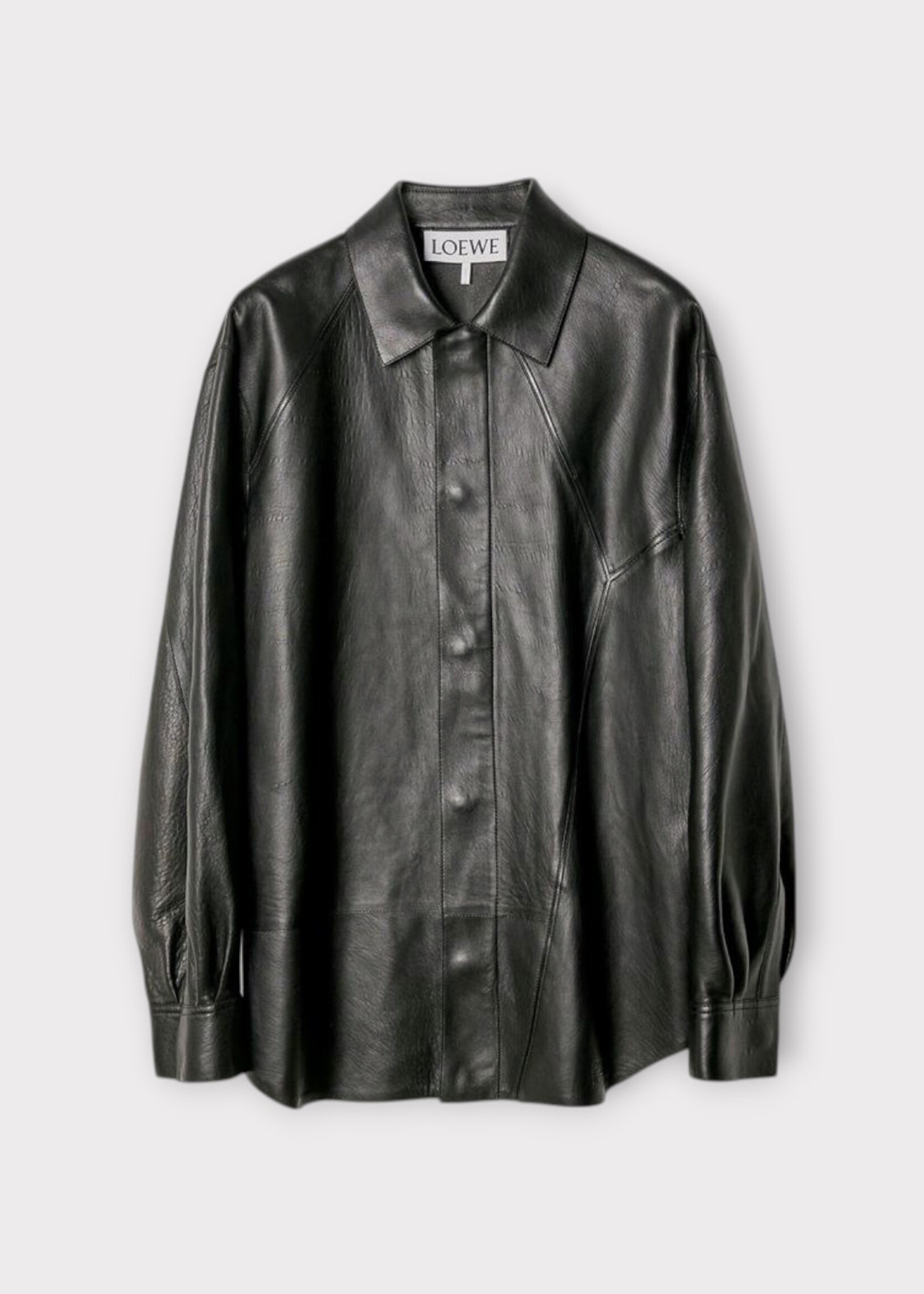 Loewe Loewe Shirt, Black, Puzzle Lamb Leather Collared Button Up Shirt In Black