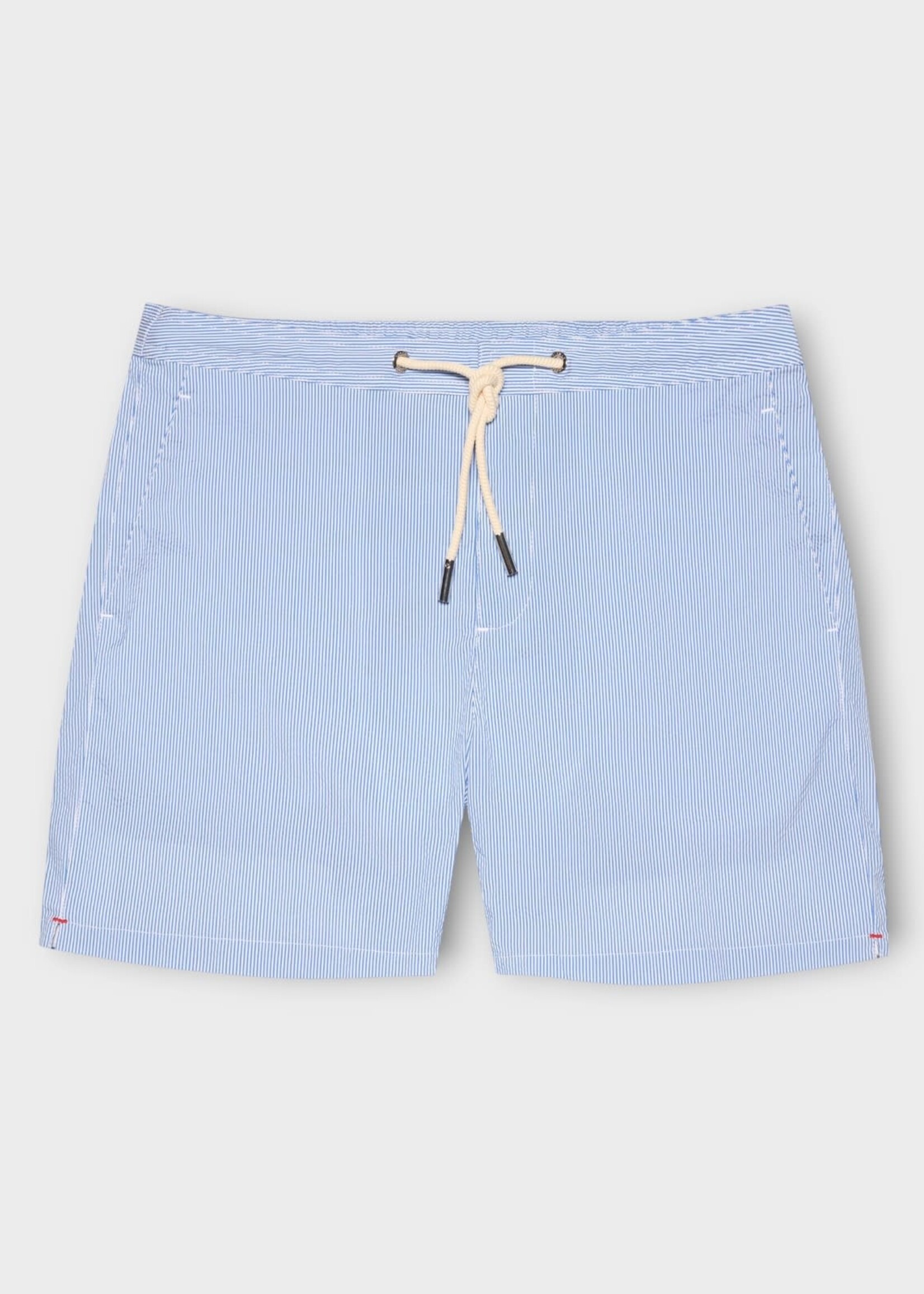 Orlebar Brown Orlebar Brown Swimwear, Multi, Bulldog Drawcord Seersucker Striped Swim Trunks in Catalina Blue & White