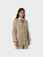 Loro Piana Loro Piana Knitwear, Beige, Napier Firefly Cashmere Mix Braided V-Neck Cardigan In Moon Craters w/ Patch Pockets