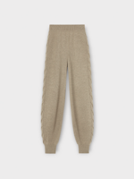 Loro Piana Loro Piana Trousers, Beige, Napier Baby Cashmere Ribbed Waistband Pants In Rose Escape w/ Tonal Cable Detail