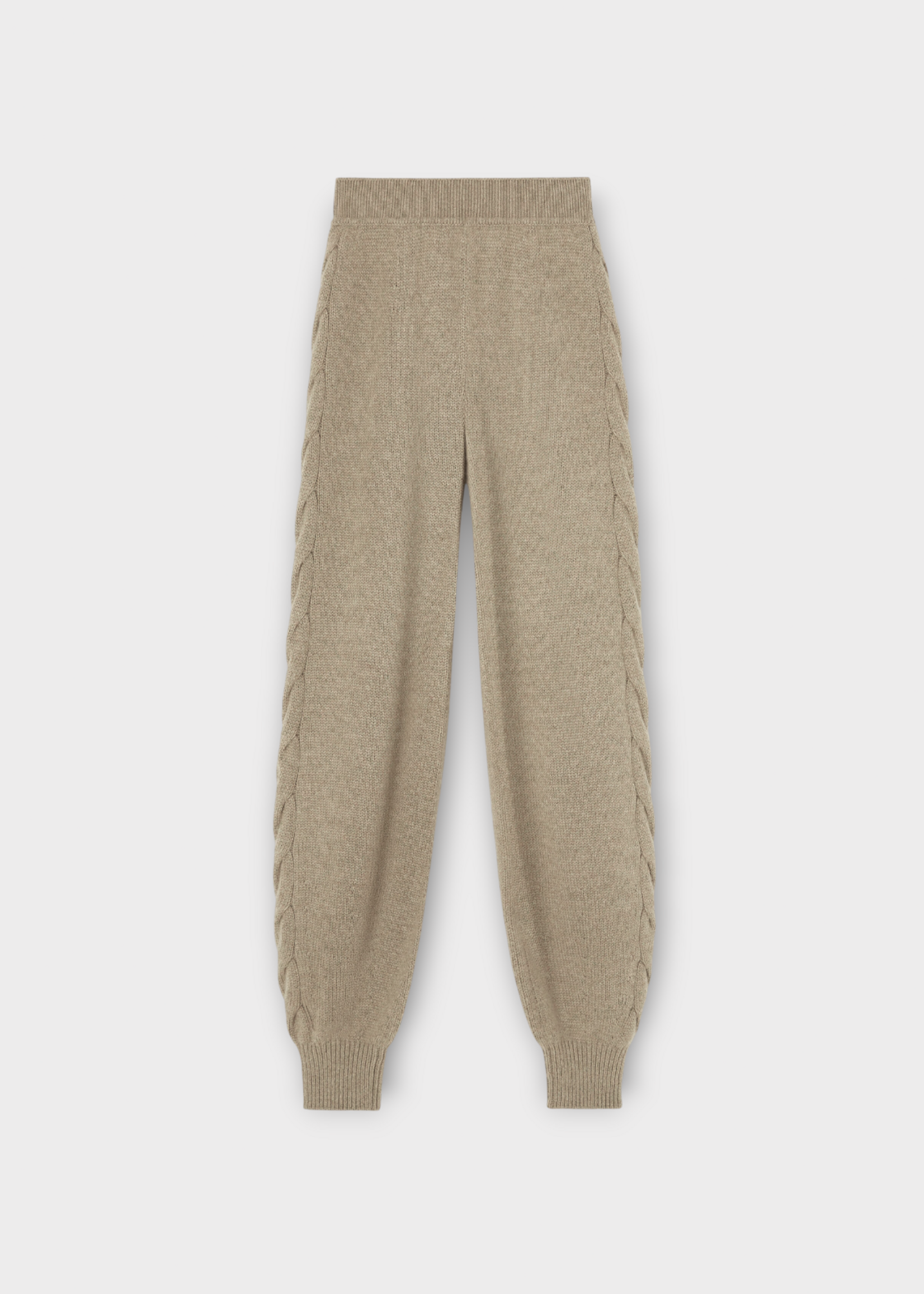 Loro Piana Loro Piana Trousers, Beige, Napier Baby Cashmere Ribbed Waistband Pants In Rose Escape w/ Tonal Cable Detail