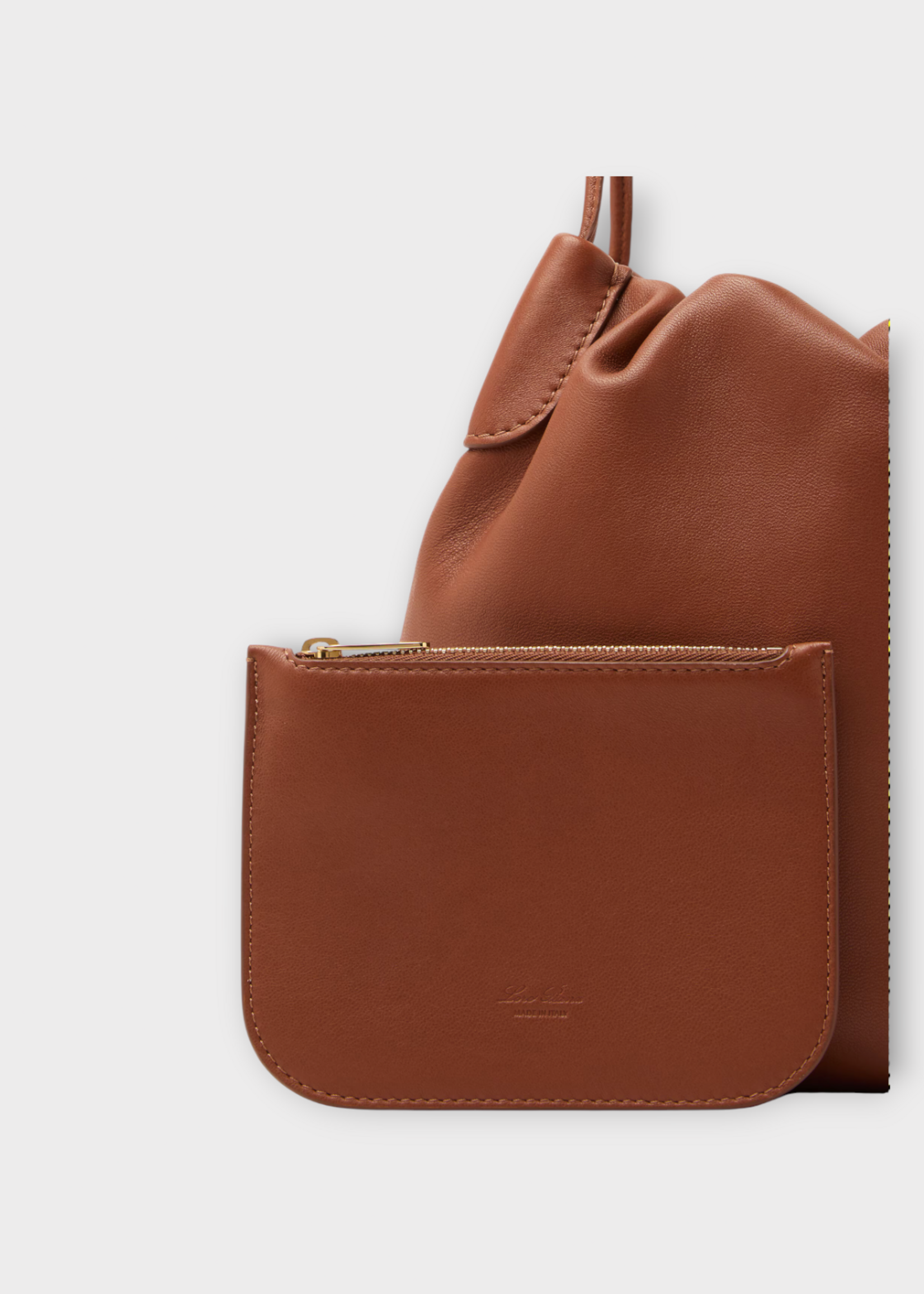 Loro Piana Loro Piana Bag, Brown, Bale Softy Nappa Leather Small Shoulder Bag In Burnt Tan & Sun Gold