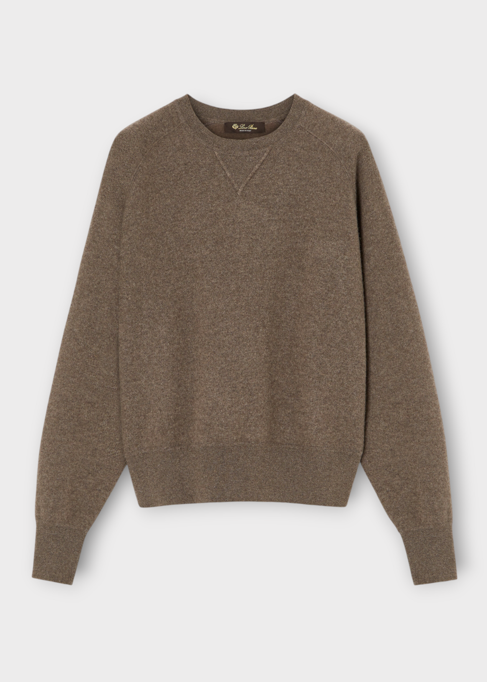 Loro Piana Loro Piana Knitwear, Brown, Acacia Cashmere & Cotton Crew Neck Sweatshirt In Coffee Quartz Melange