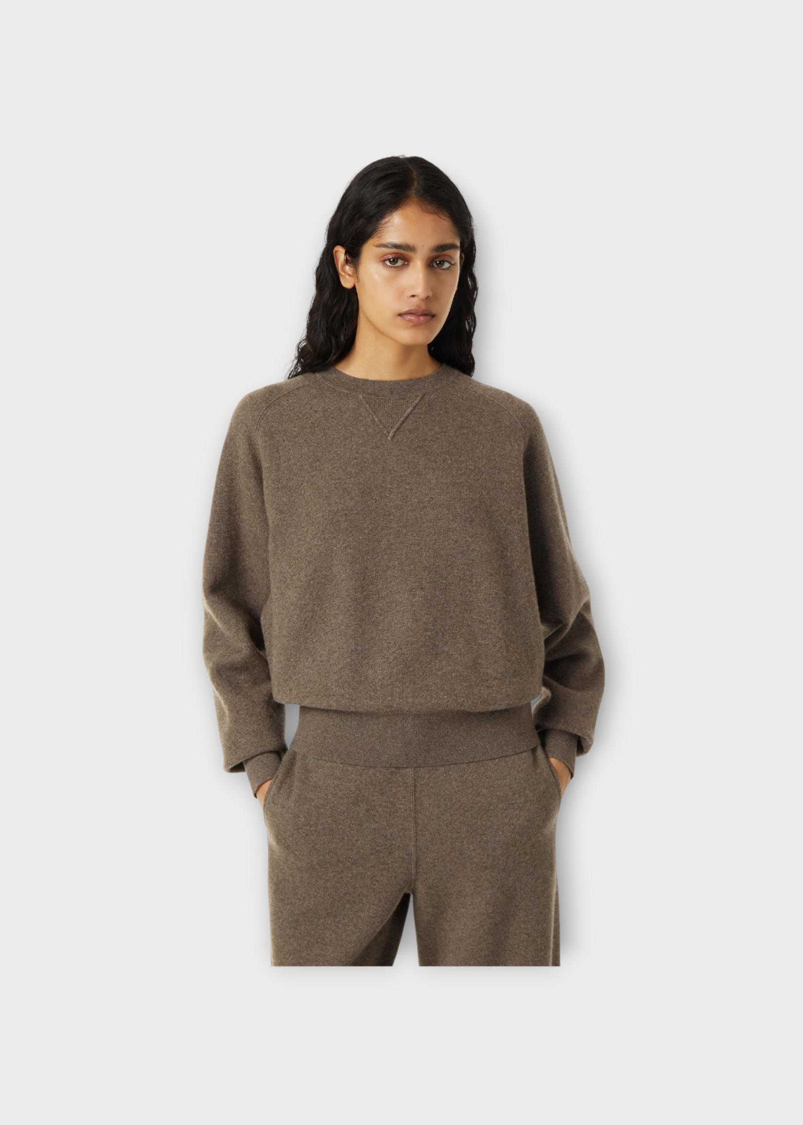 Loro Piana Loro Piana Knitwear, Brown, Acacia Cashmere & Cotton Crew Neck Sweatshirt In Coffee Quartz Melange