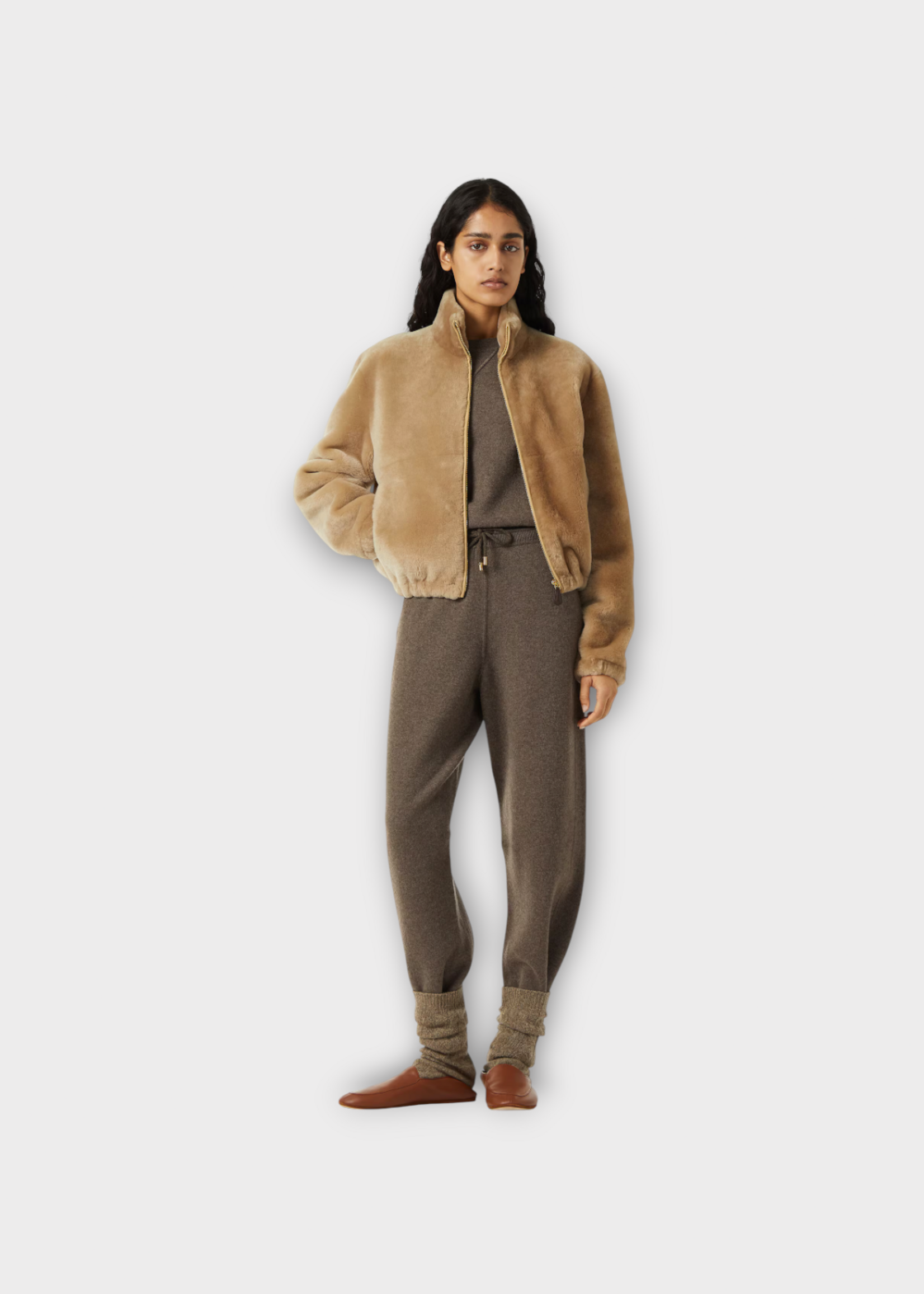 Loro Piana Loro Piana Trousers, Brown, Acacia Cashmere & Cotton Drawstring Waist In Coffee Quartz Melange