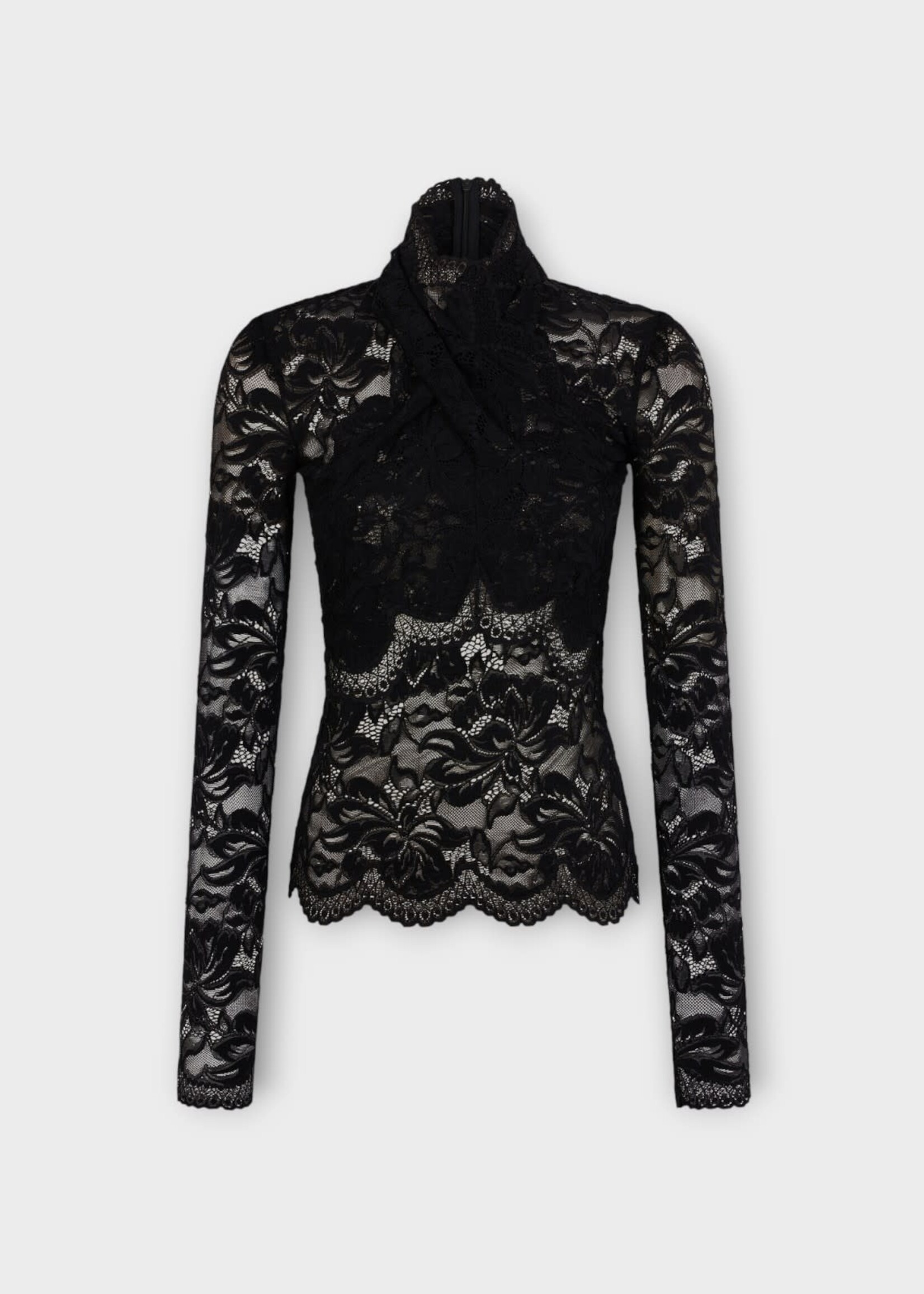 Rabanne Rabanne Top, Black, Lace Long Sleeve Top In Black w/ Cut Out Details
