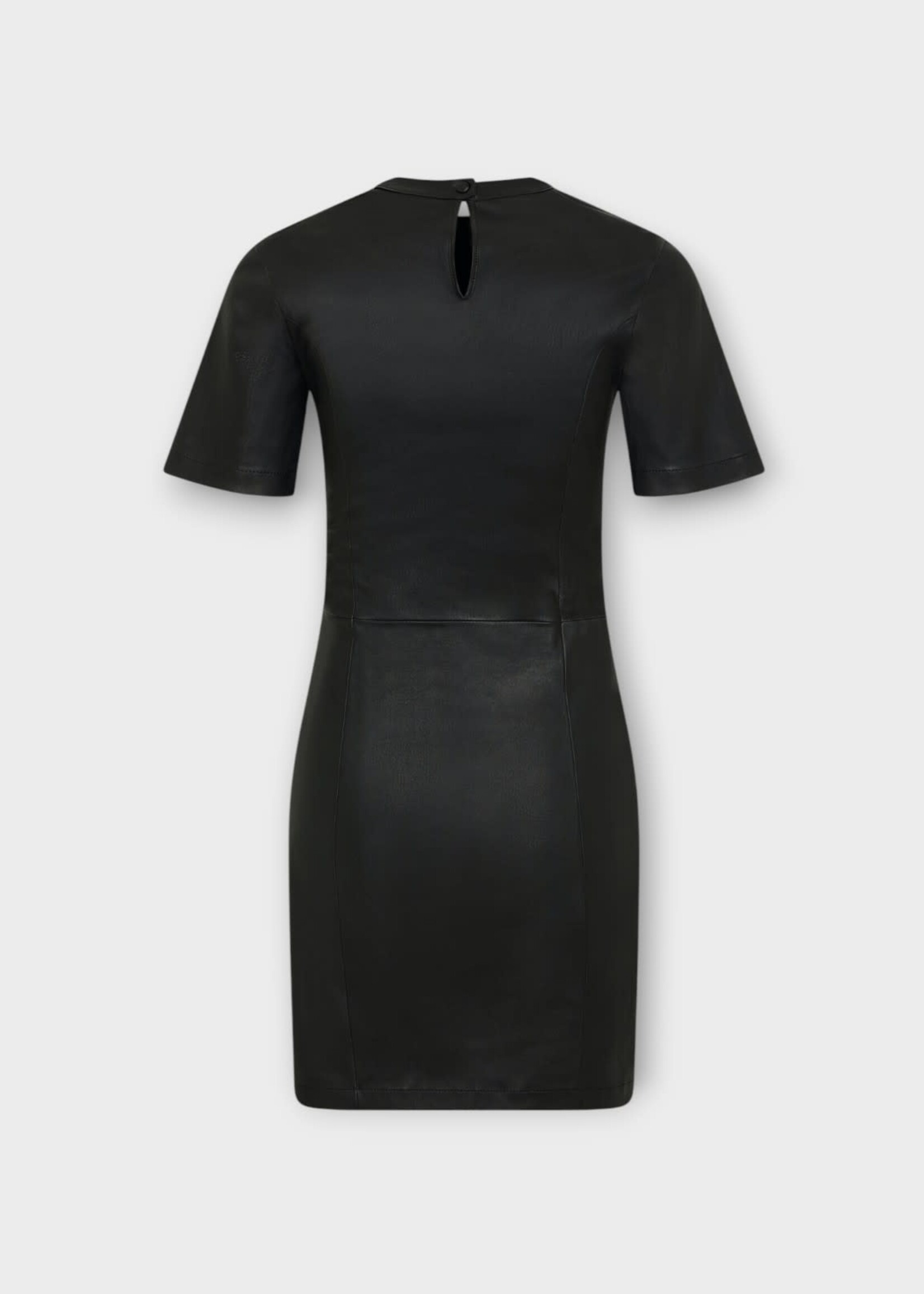 Rabanne Rabanne Dress, Black, Lambskin Crew Neck Short Sleeve Mini Dress In Black w/ Snap Button Details