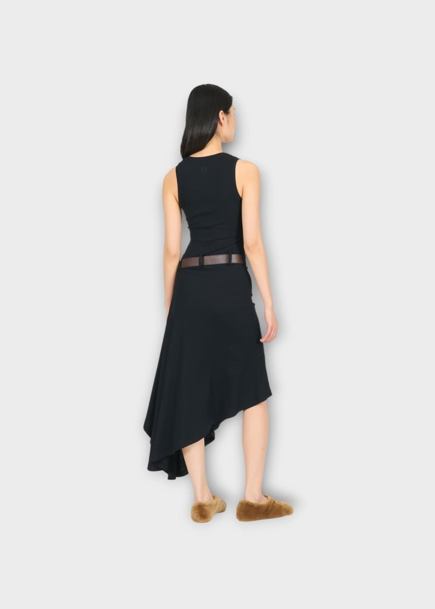 Loewe Loewe Dress, Black, Tank Asymmetric Draped Dress In Black w/ Side Leather Belt