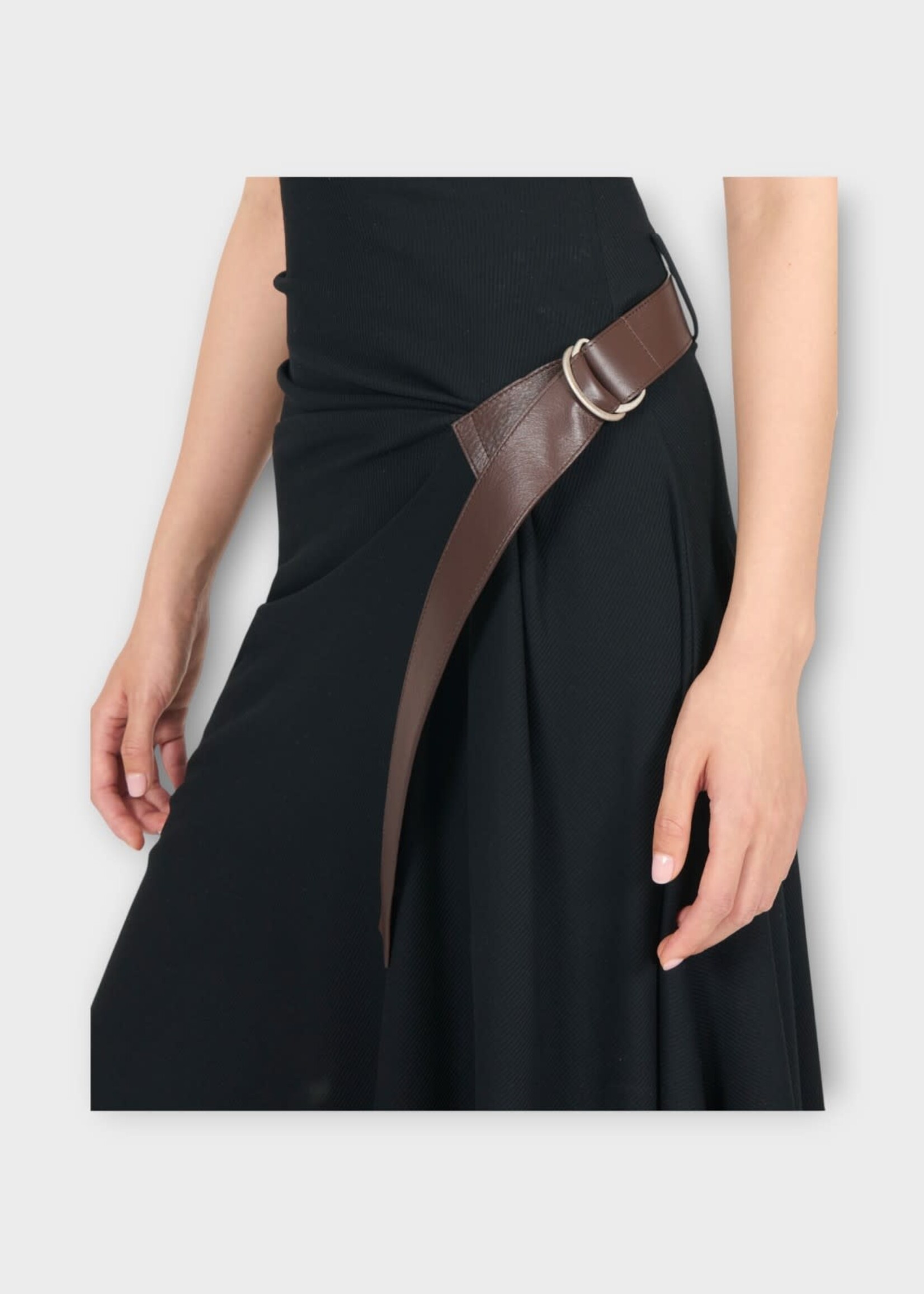 Loewe Loewe Dress, Black, Tank Asymmetric Draped Dress In Black w/ Side Leather Belt