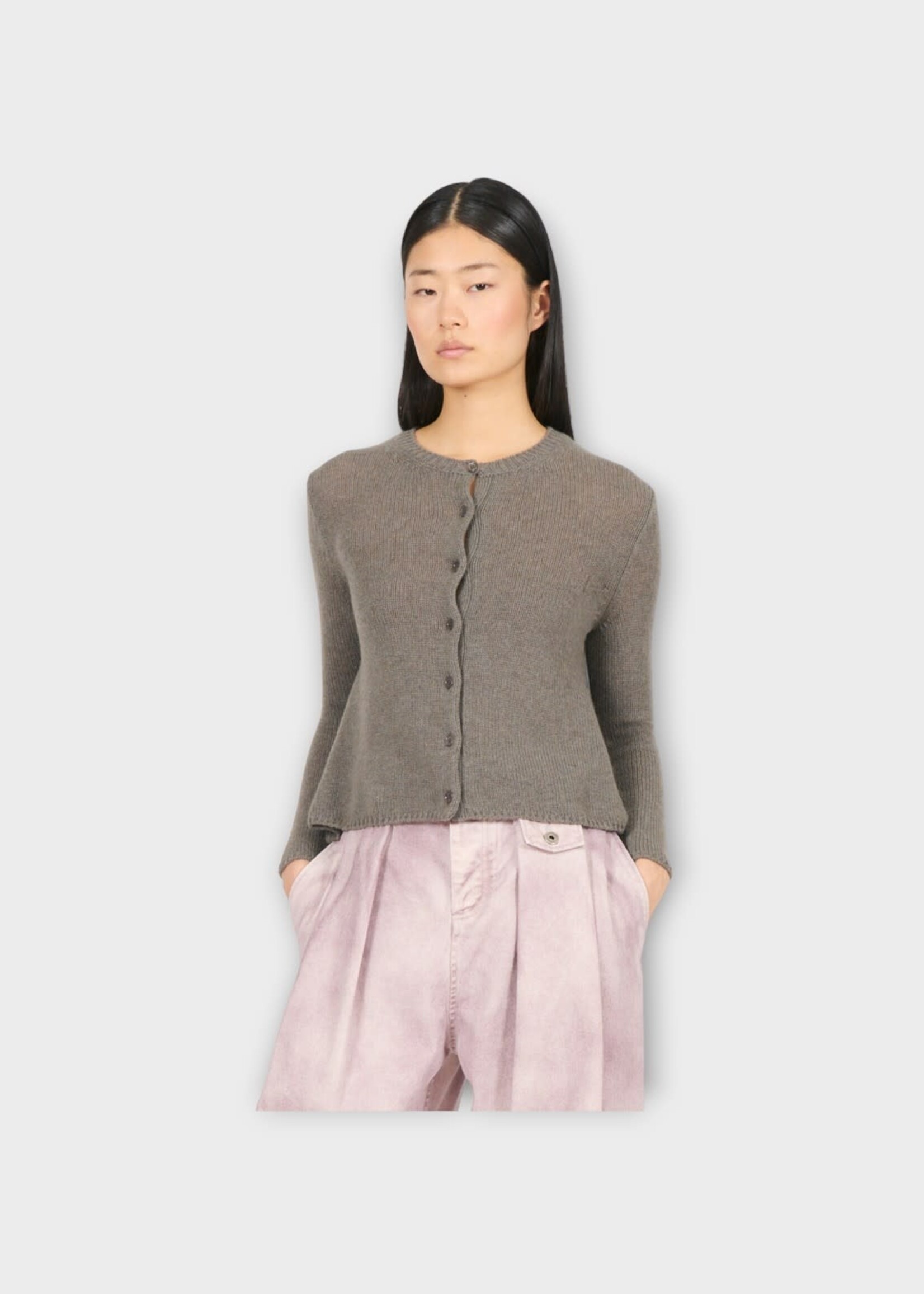 Loewe Loewe Knitwear, Grey, Cashmere Crew Neck Cardigan In Taupe